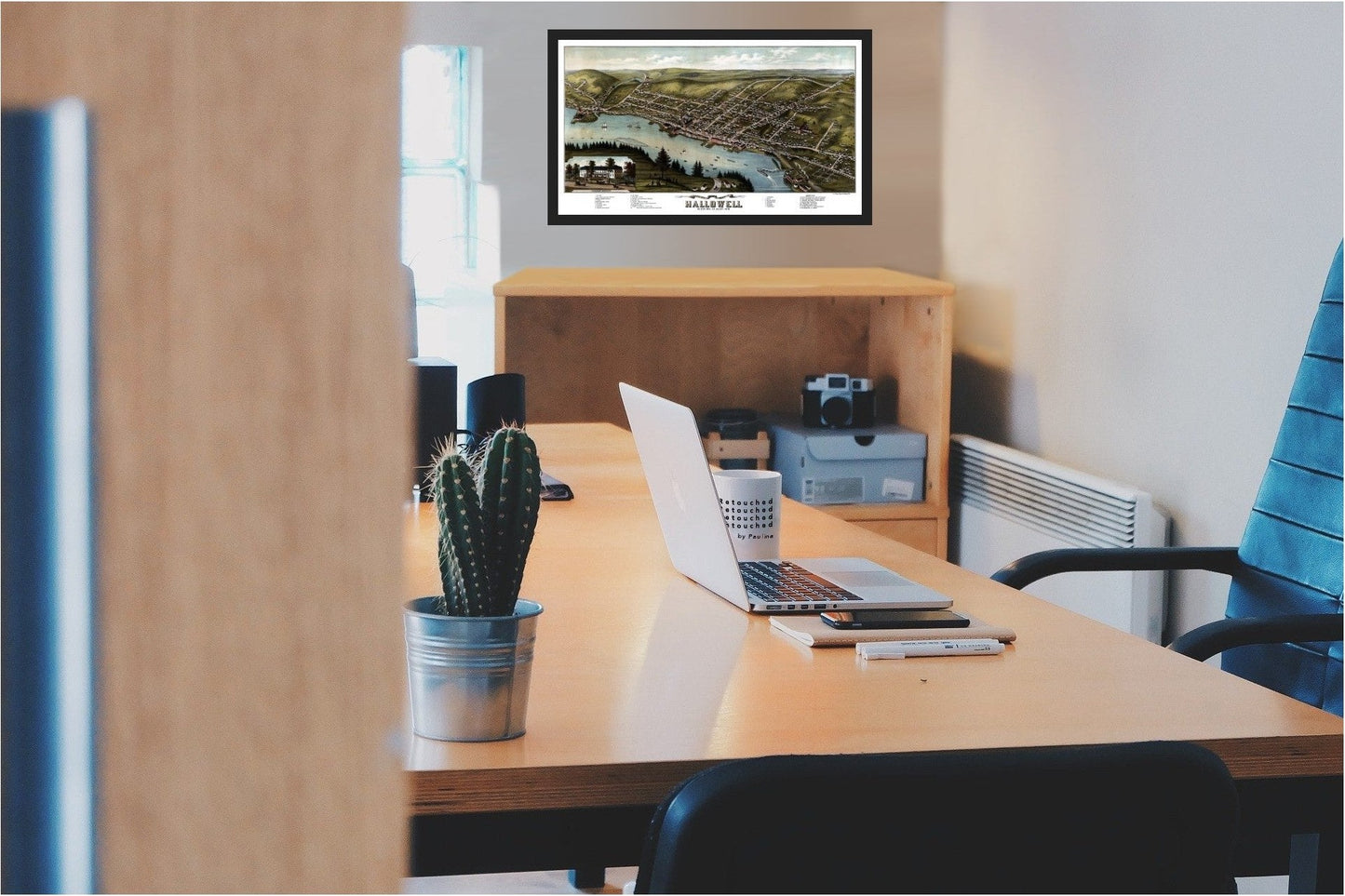 Historic Panoramic View - Hallowell Maine - Stoner 1878 - 40 x 23 - Vintage Wall Art