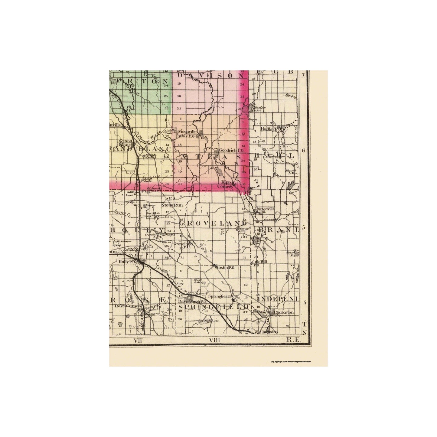 Historic County Map - Genesee County Michigan - Walling 1873 - 23 x 31.19 - Vintage Wall Art