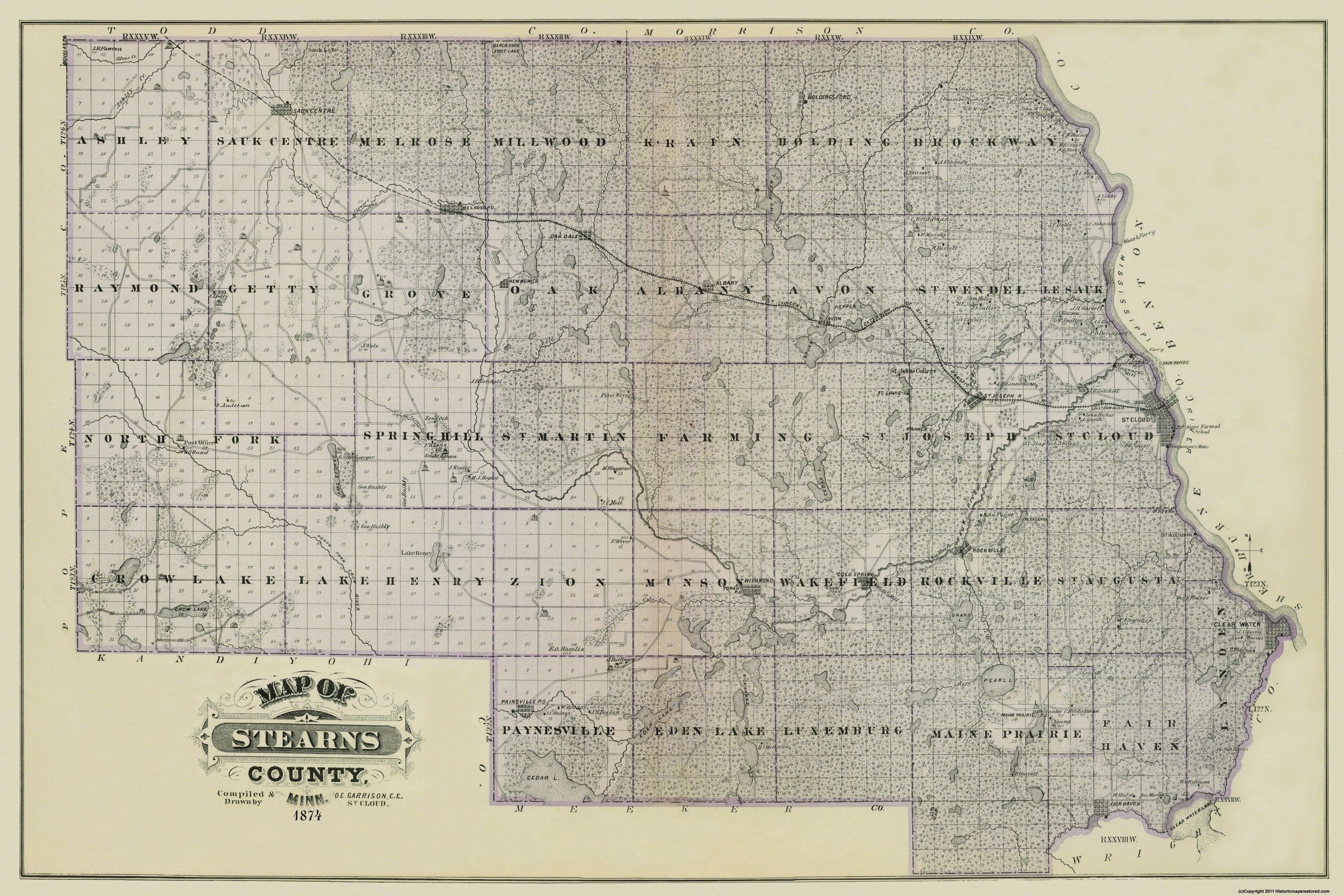 Historic County Map Stearns County Minnesota Andreas 1874 345 X Maps Of The Past 9570