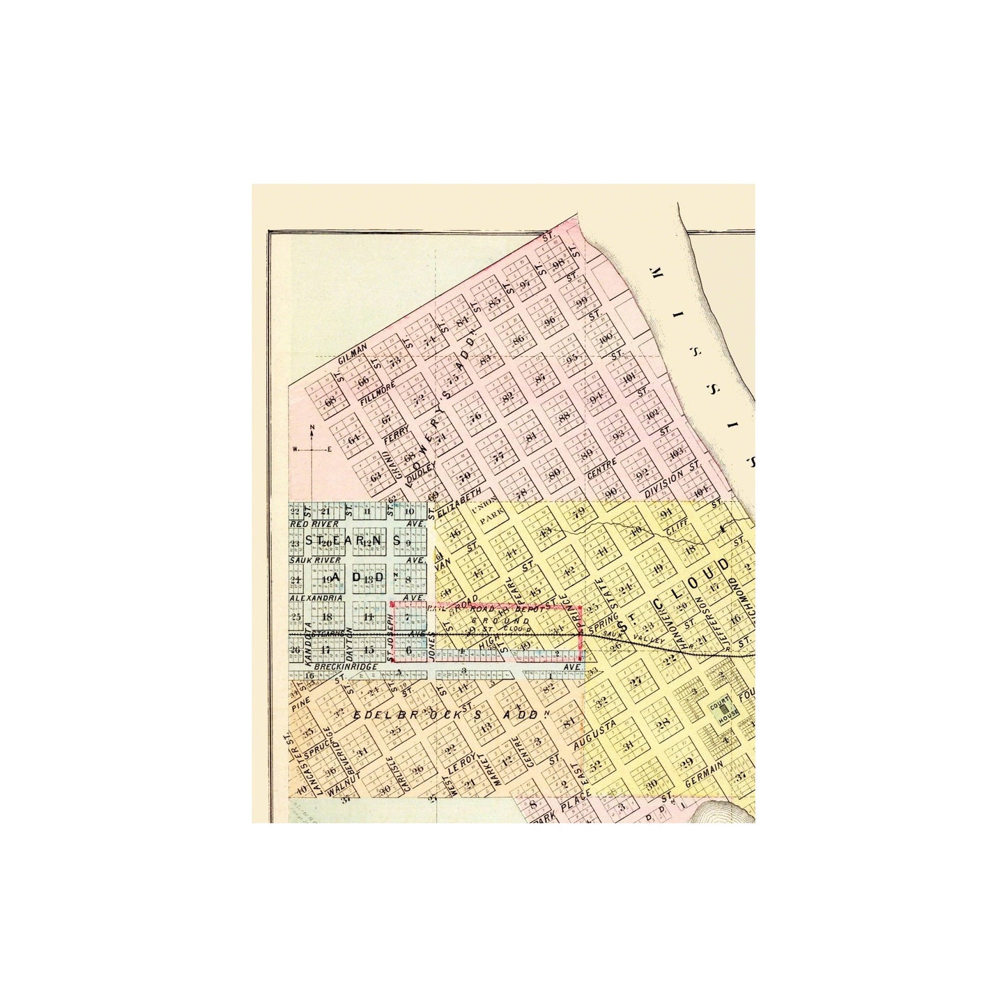 Historic City Map - Saint Cloud Minnesota - Andreas 1874 - 23 x 29.19 - Vintage Wall Art