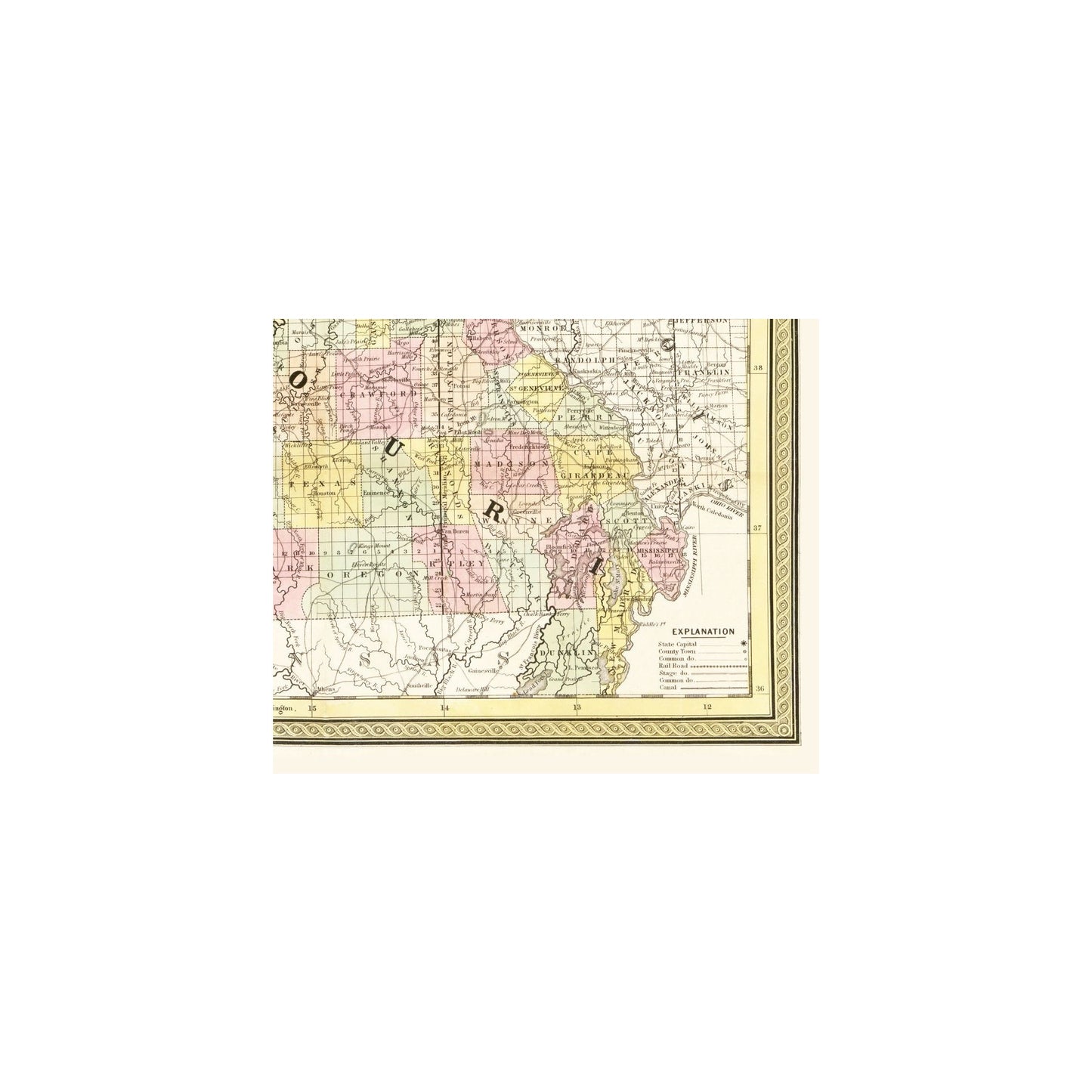 Historic State Map - Missouri - Cowperthwait 1850 - 27.60 x 23 - Vintage Wall Art