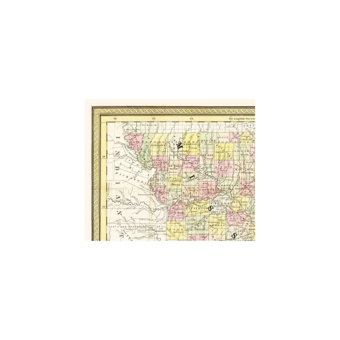 Historic State Map - Missouri - Cowperthwait 1850 - 27.60 x 23 - Vintage Wall Art