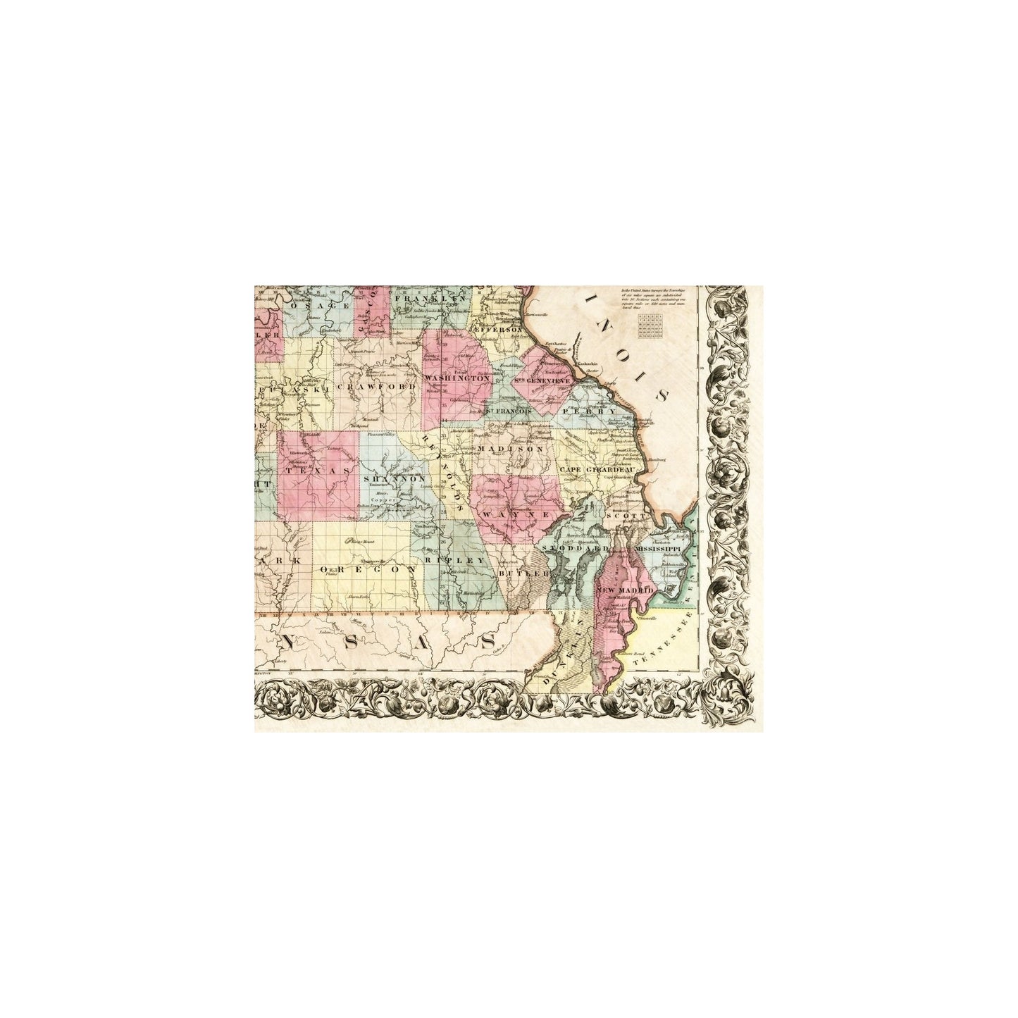 Historic State Map - Missouri - Colton 1851 - Vintage Wall Art