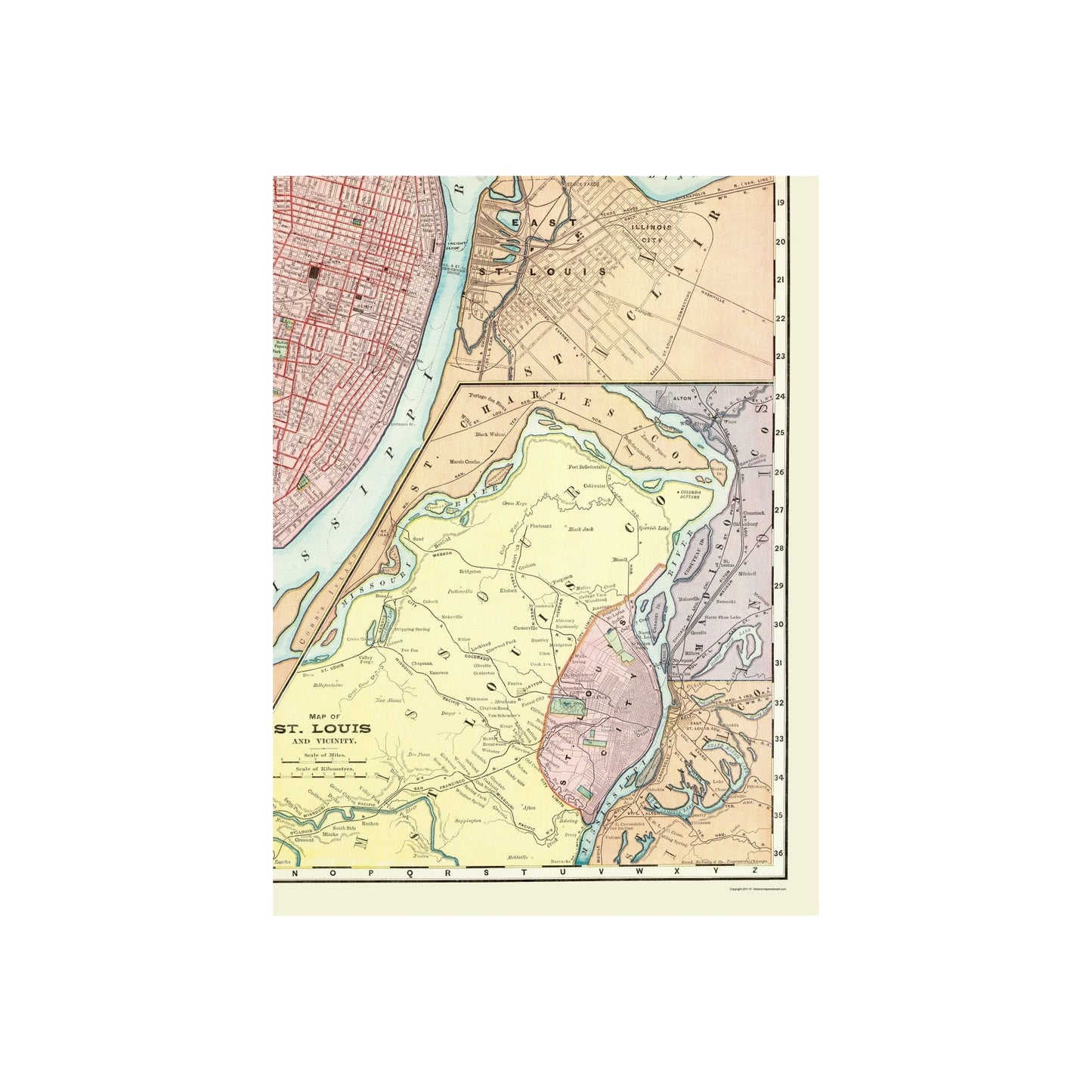 Historic City Map - St Louis Missouri Illinois - Rand McNally 1907 - 23 x 31.17 - Vintage Wall Art