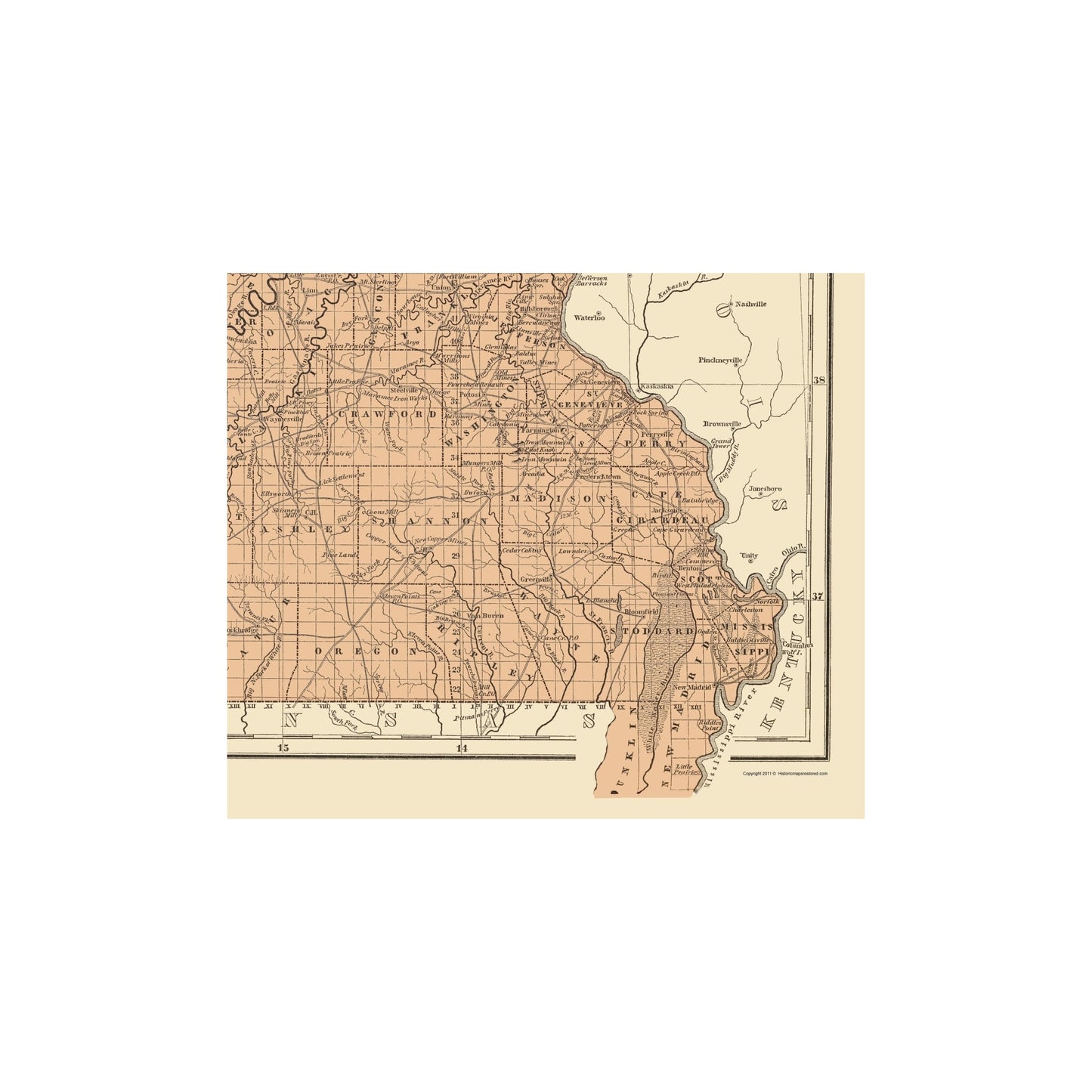 Historic State Map - Missouri - Morse 1845 - Vintage Wall Art