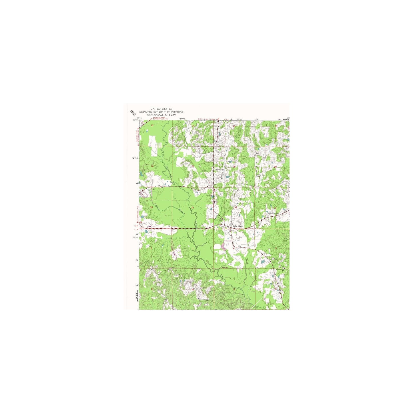 Topographical Map - Lake Como Mississippi Quad - USGS 1964 - 23 x 28.60 - Vintage Wall Art