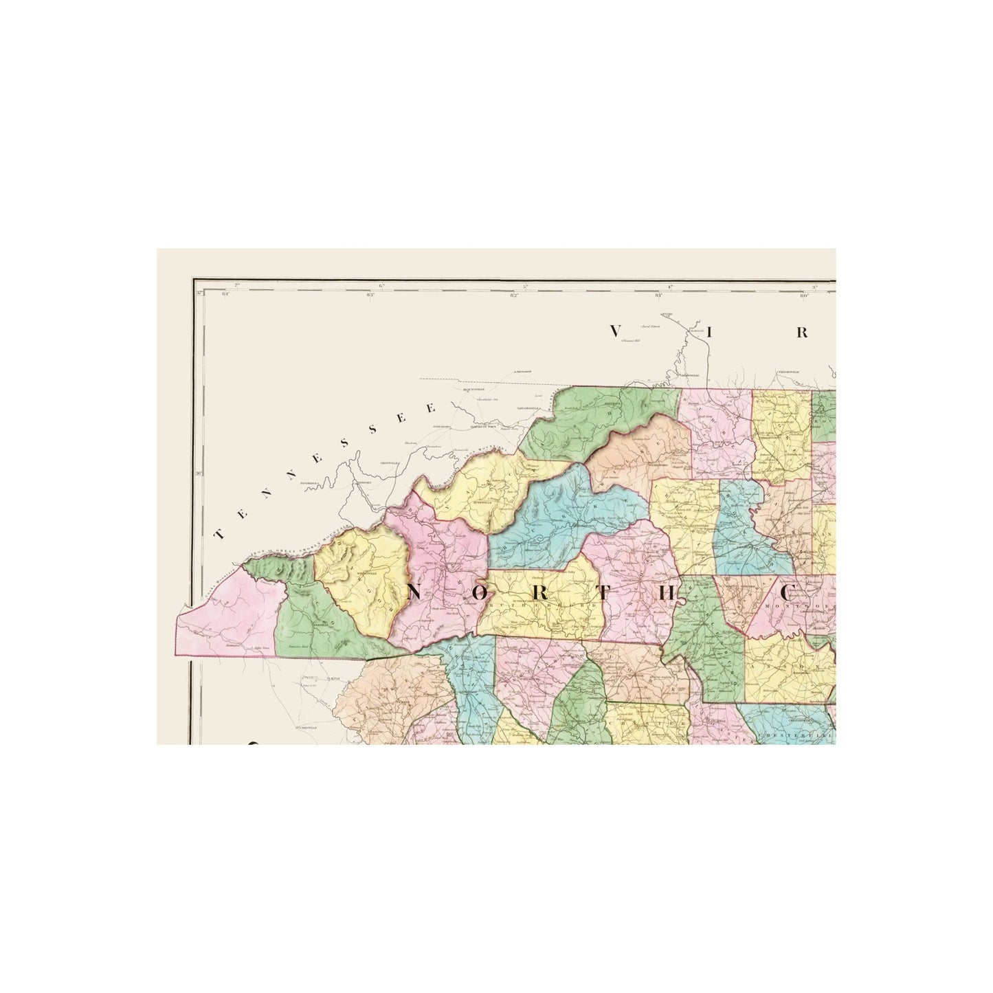 Historic State Map - North Carolina South Carolina - Burr 1839 - 23 x 31.47 - Vintage Wall Art