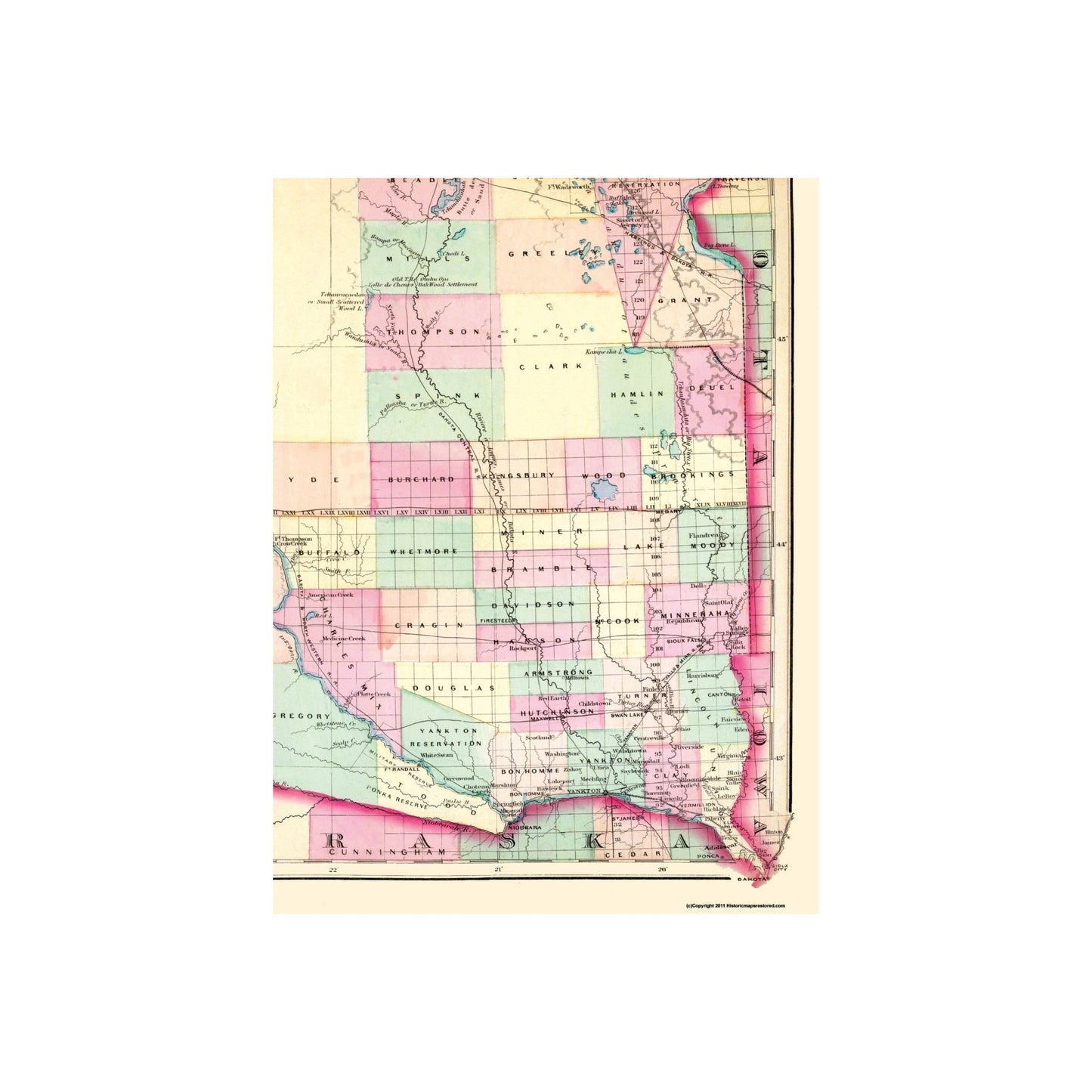 Historic State Map - Dakota Territory - Asher 1874 - Vintage Wall Art