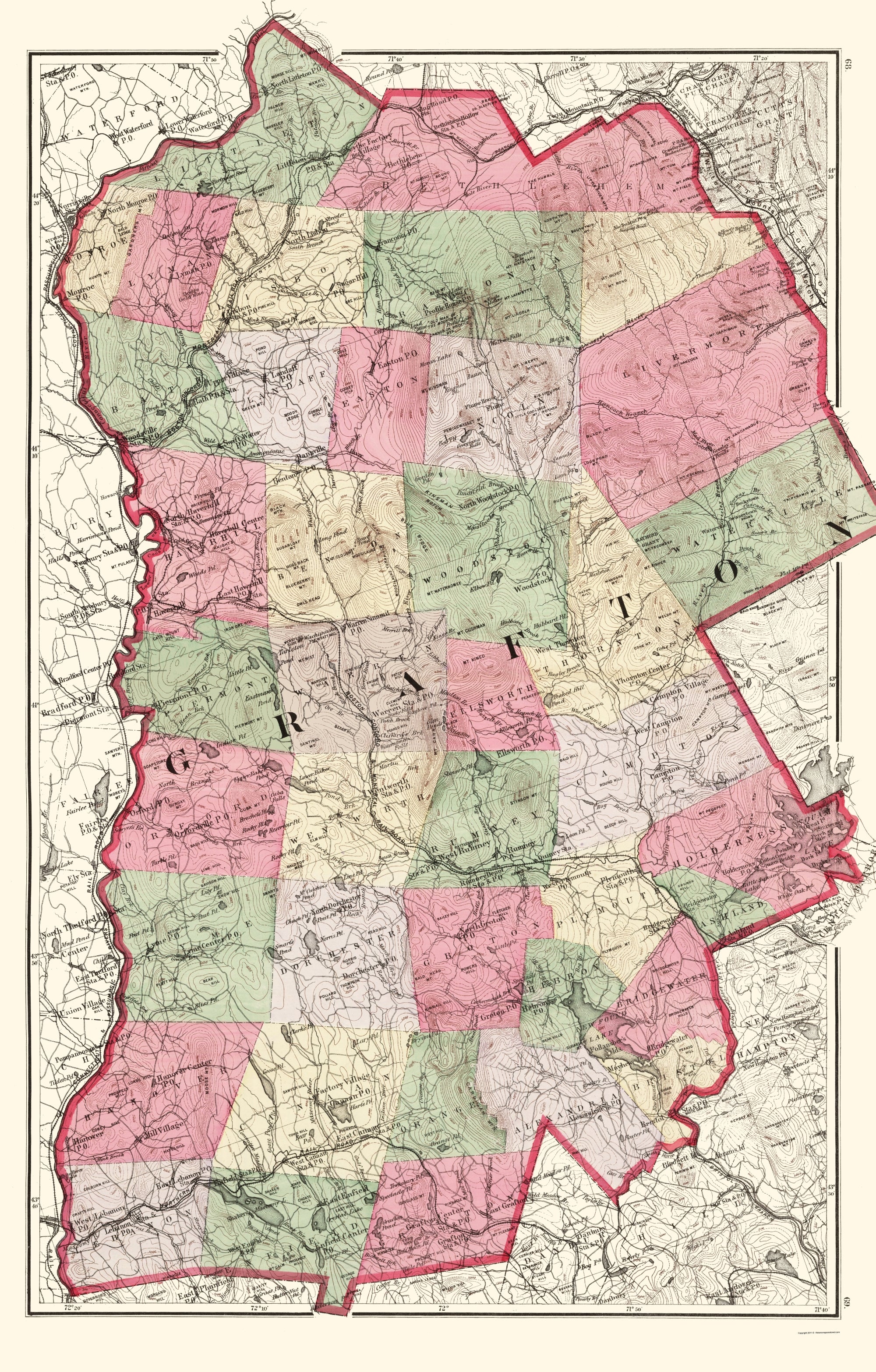 Historic County Map Grafton County New Hampshire Walling 1877 23 Maps Of The Past 3507