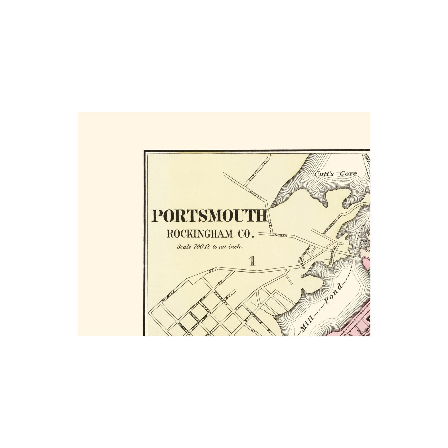 Historic City Map - Portsmouth New Hampshire - Comstock 1877 - 23 x 30.03 - Vintage Wall Art