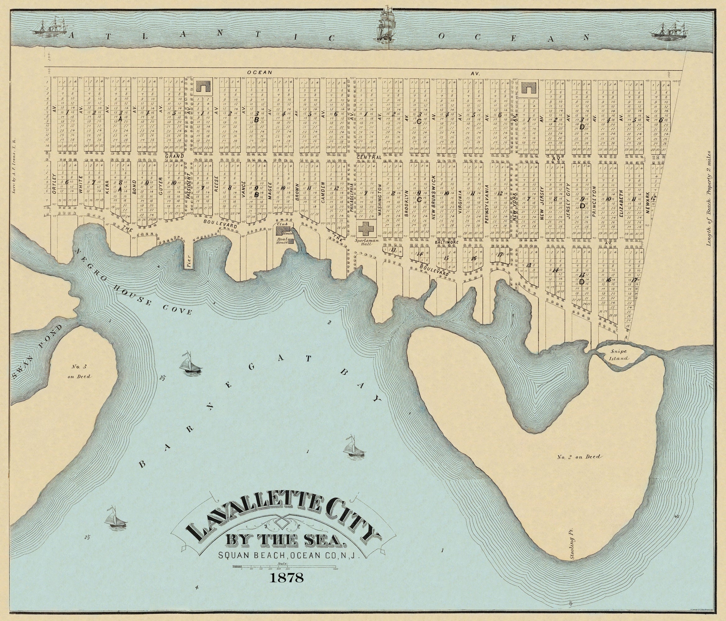 Historic City Map Lavallette City Squann Beach New Jersey Irons 18
