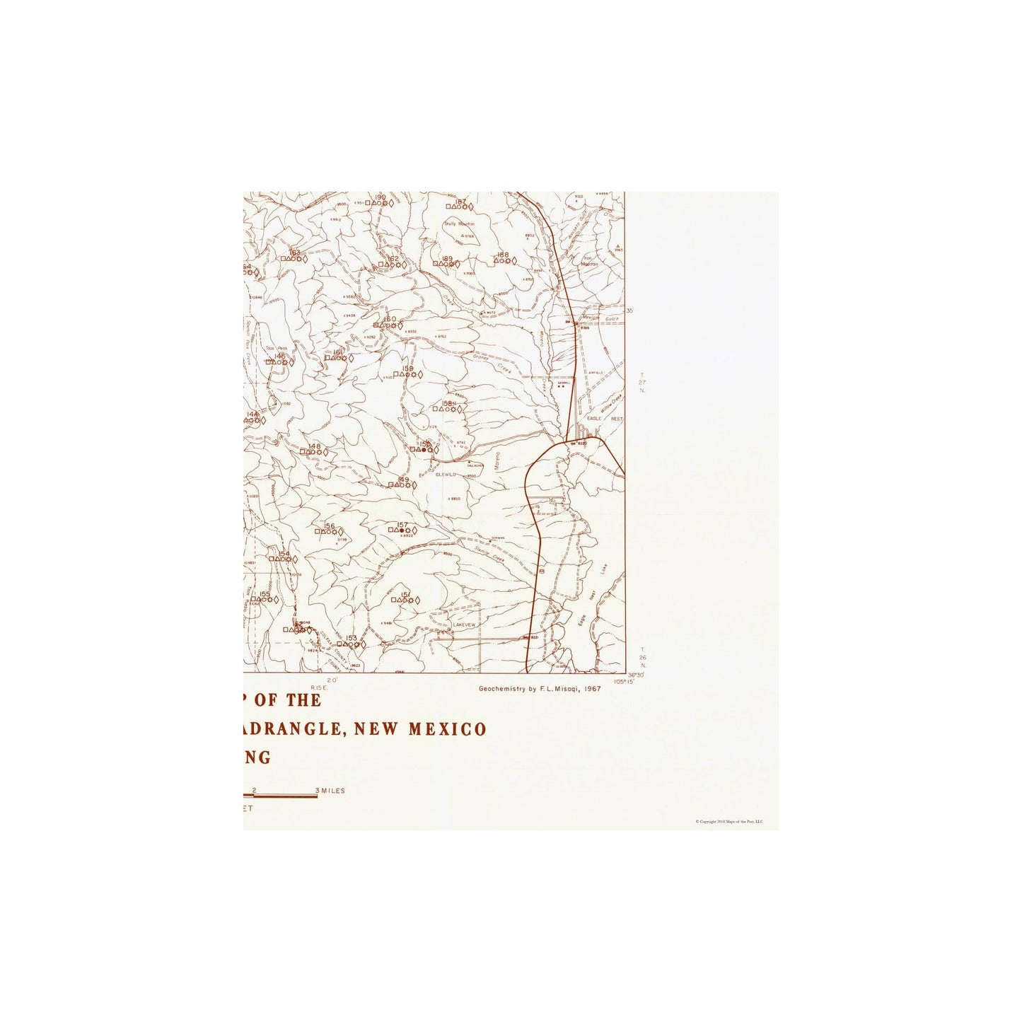 Historic Mine Map - Eagle Nest Quad Soil New Mexico Mines - Clark 1967 - Vintage Wall Art