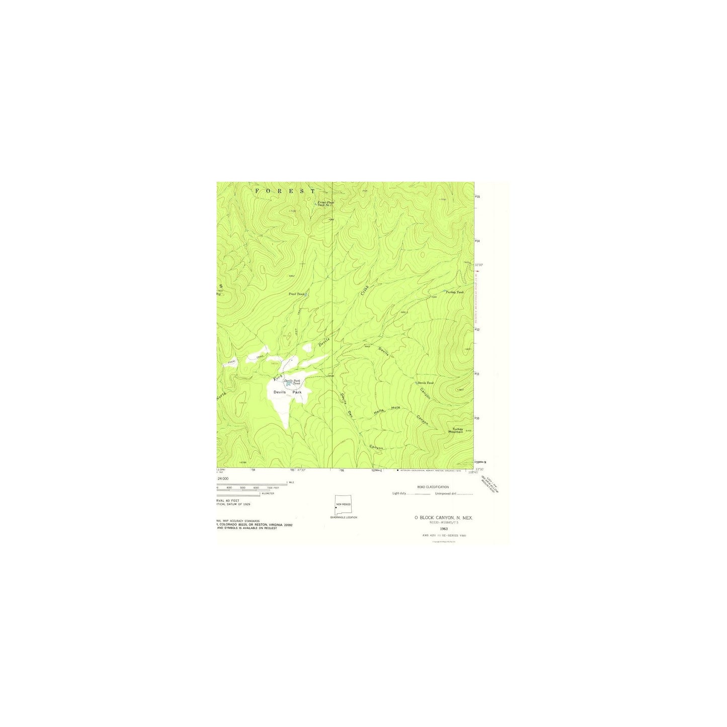 Topographical Map - O Block Canyon New Mexico Quad - USGS 1963 - 23 x 28.48 - Vintage Wall Art