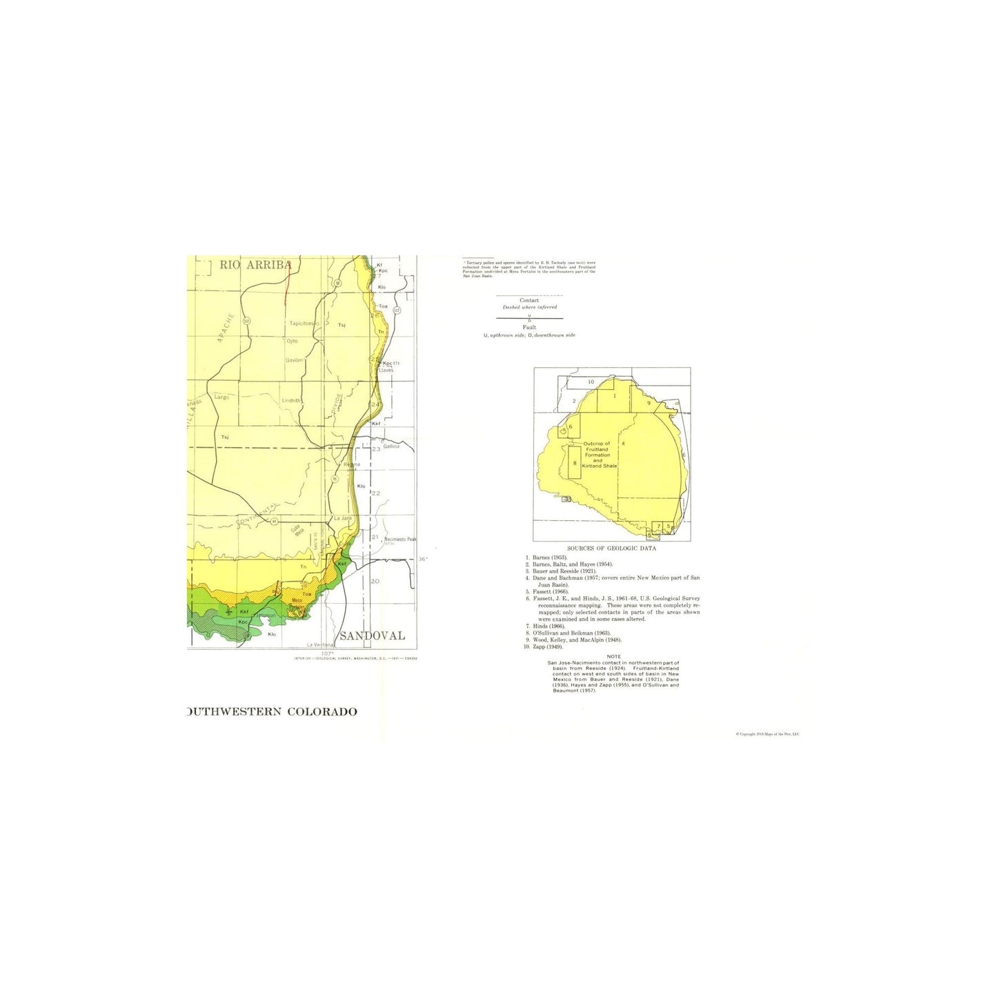 Historic Mine Map - San Juan Basin New Mexico Colorado - USGS 1959 - Vintage Wall Art