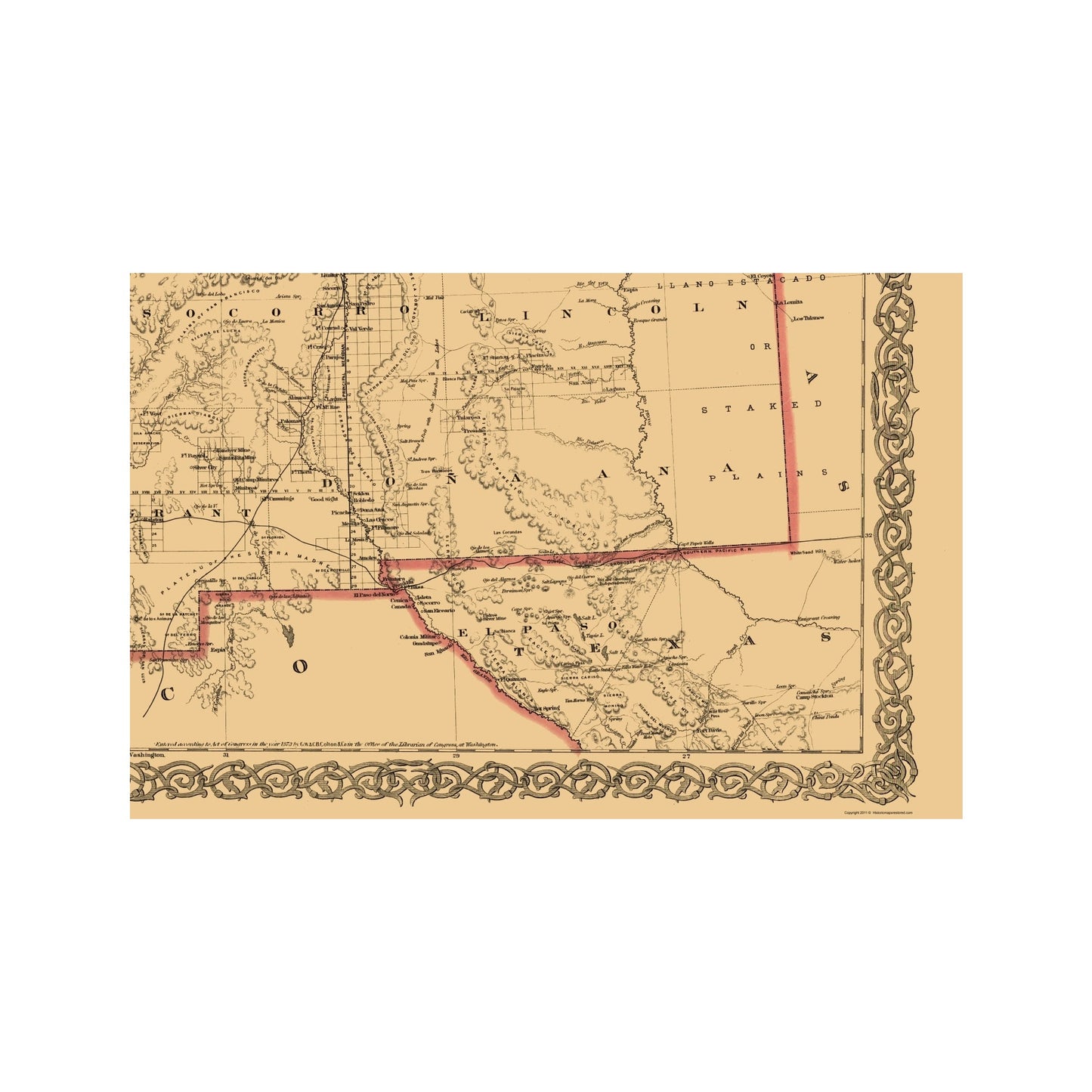 Historic State Map - New Mexico Arizona - Colton 1873 - 23 x 35.07 - Vintage Wall Art