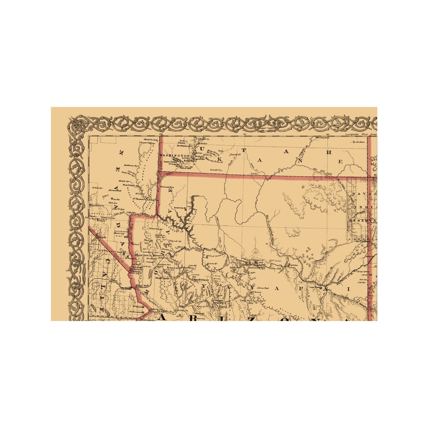 Historic State Map - New Mexico Arizona - Colton 1873 - 23 x 35.07 - Vintage Wall Art