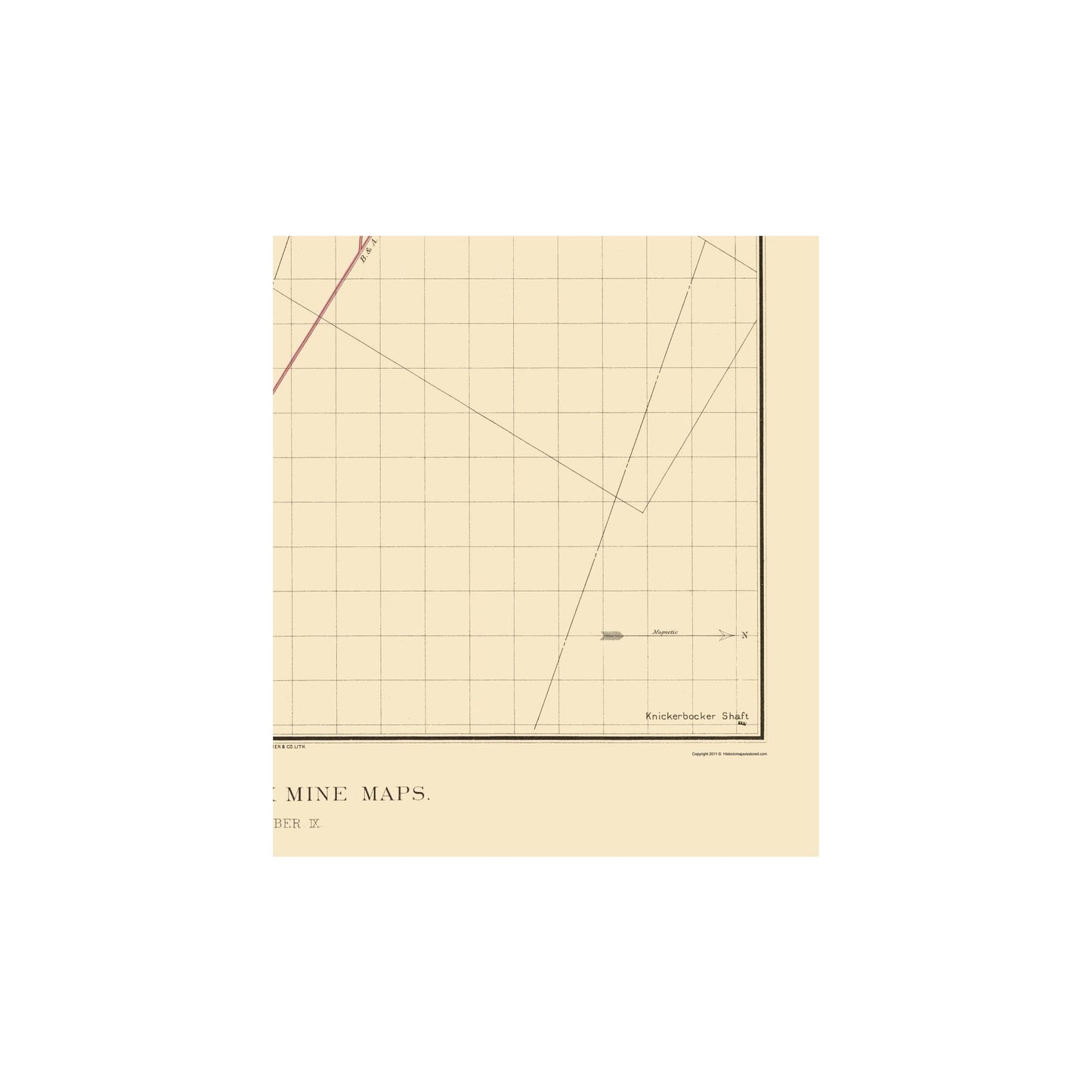 Historic Mine Map - Nevada Comstock Mine Number Nine - Becker 1882 - Vintage Wall Art