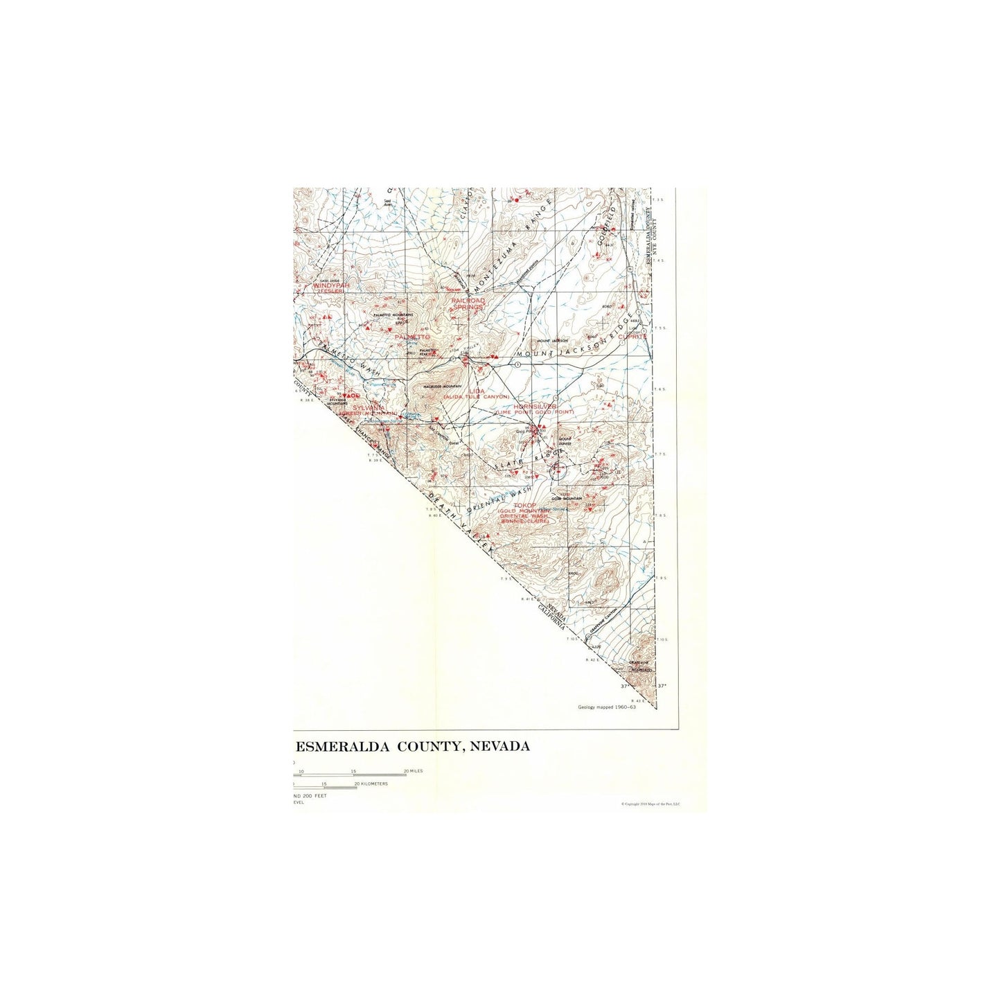 Historic Mine Map - Nevada Esmeralda County Minerals Mines - USGS 1945 - Vintage Wall Art