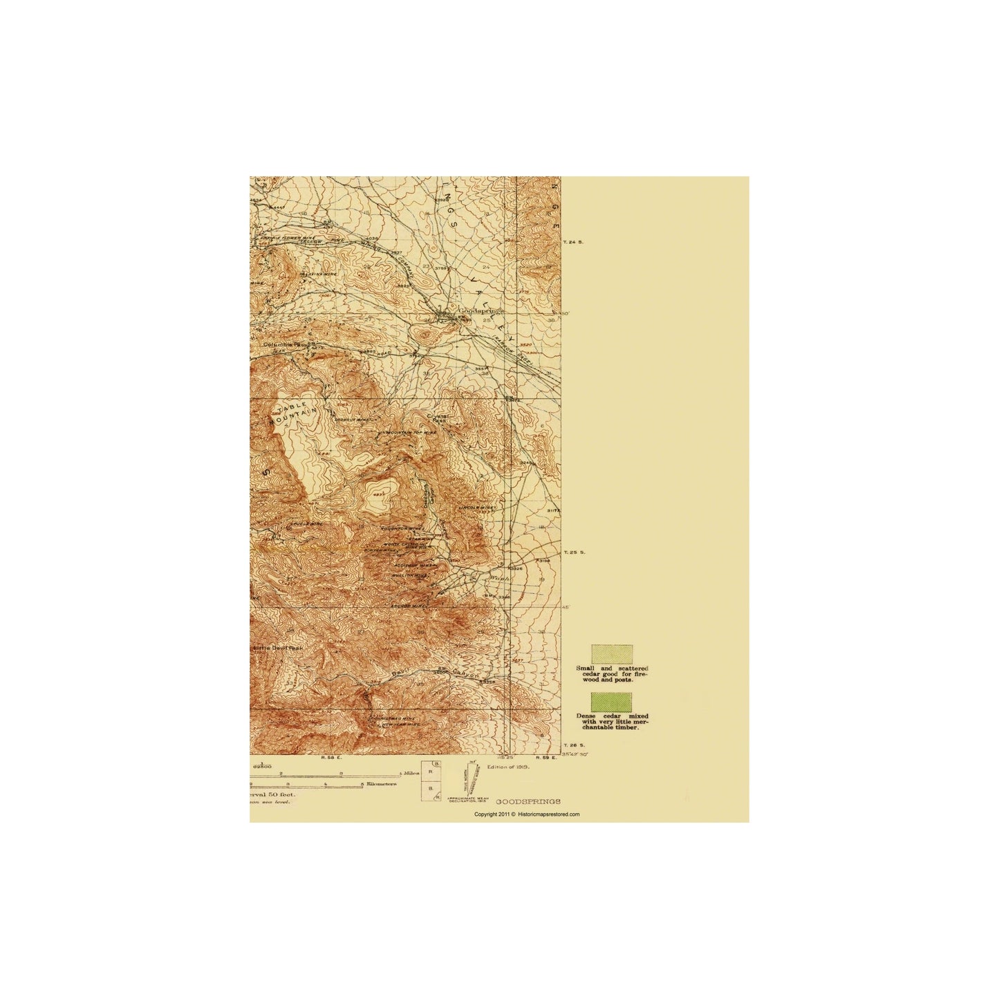 Topographical Map - Goodsprings California Nevada Quad - USGS 1919 - 23 x 29.77 - Vintage Wall Art