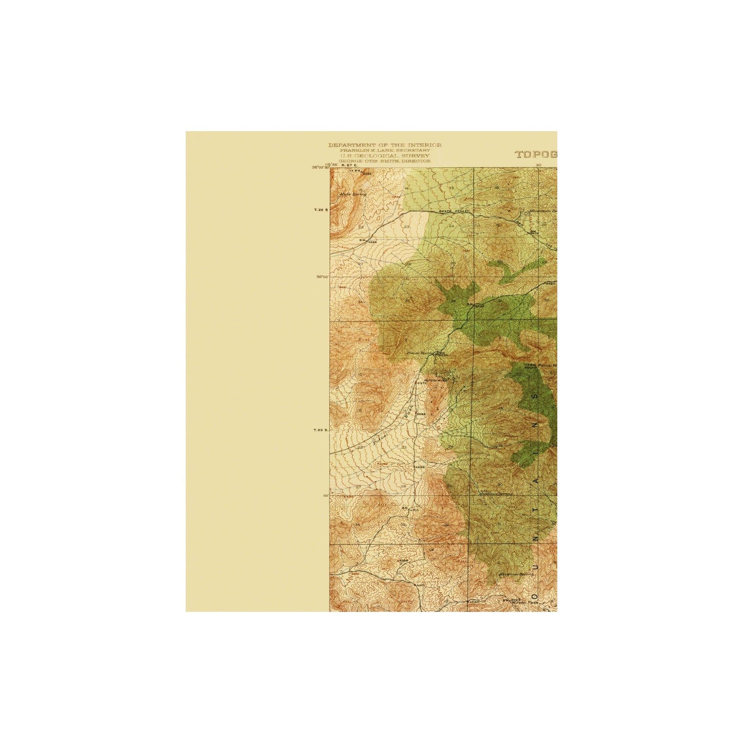 Topographical Map - Goodsprings California Nevada Quad - USGS 1919 - 23 x 29.77 - Vintage Wall Art