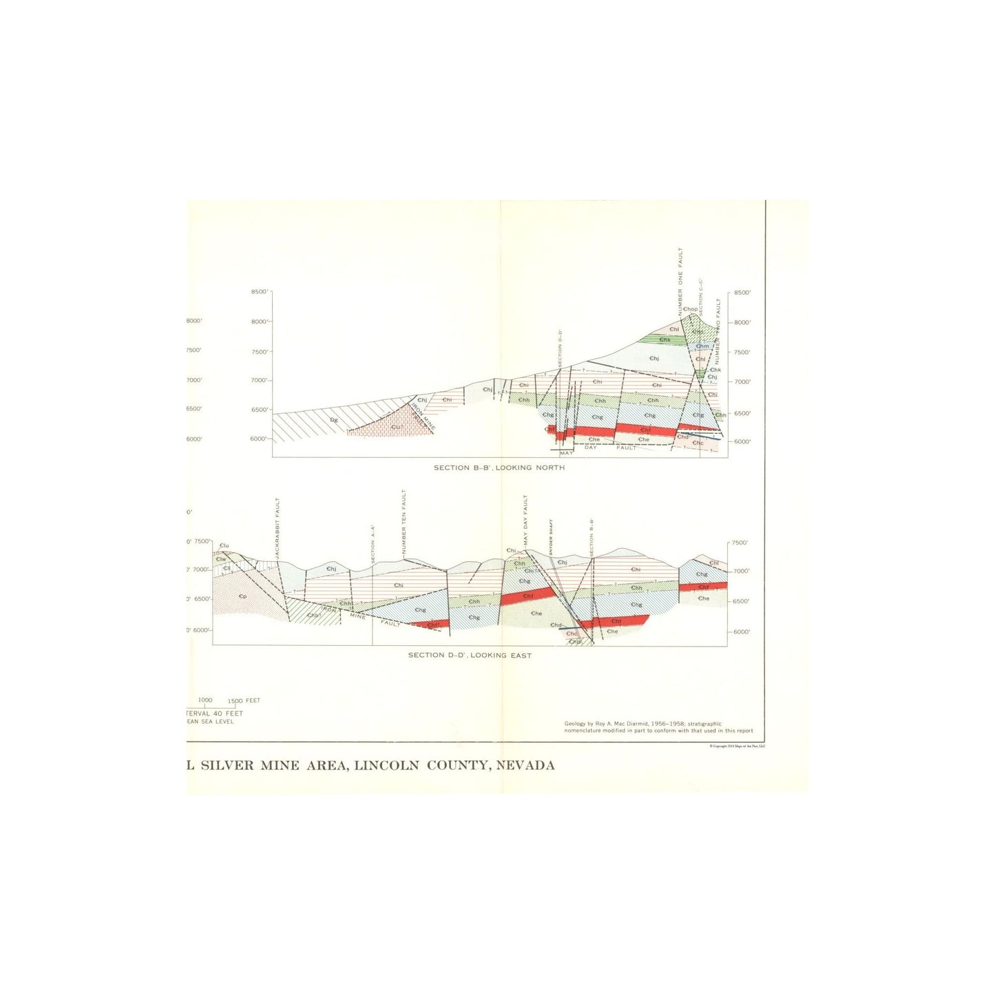 Historic Mine Map - Nevada Lincoln County Bristol Silver Mine - USGS 1953 - Vintage Wall Art