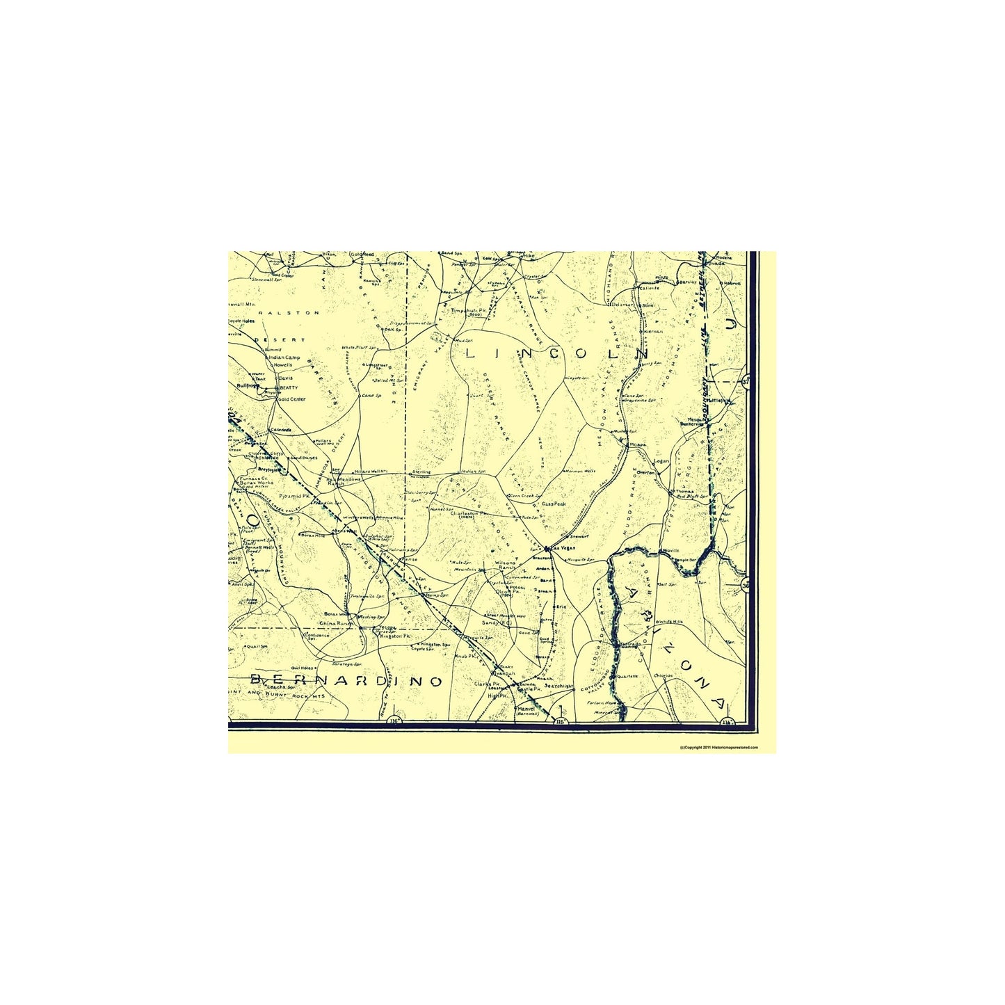 Historic Mine Map - Nevada Prospectors Mining District - Denny 1905 - Vintage Wall Art