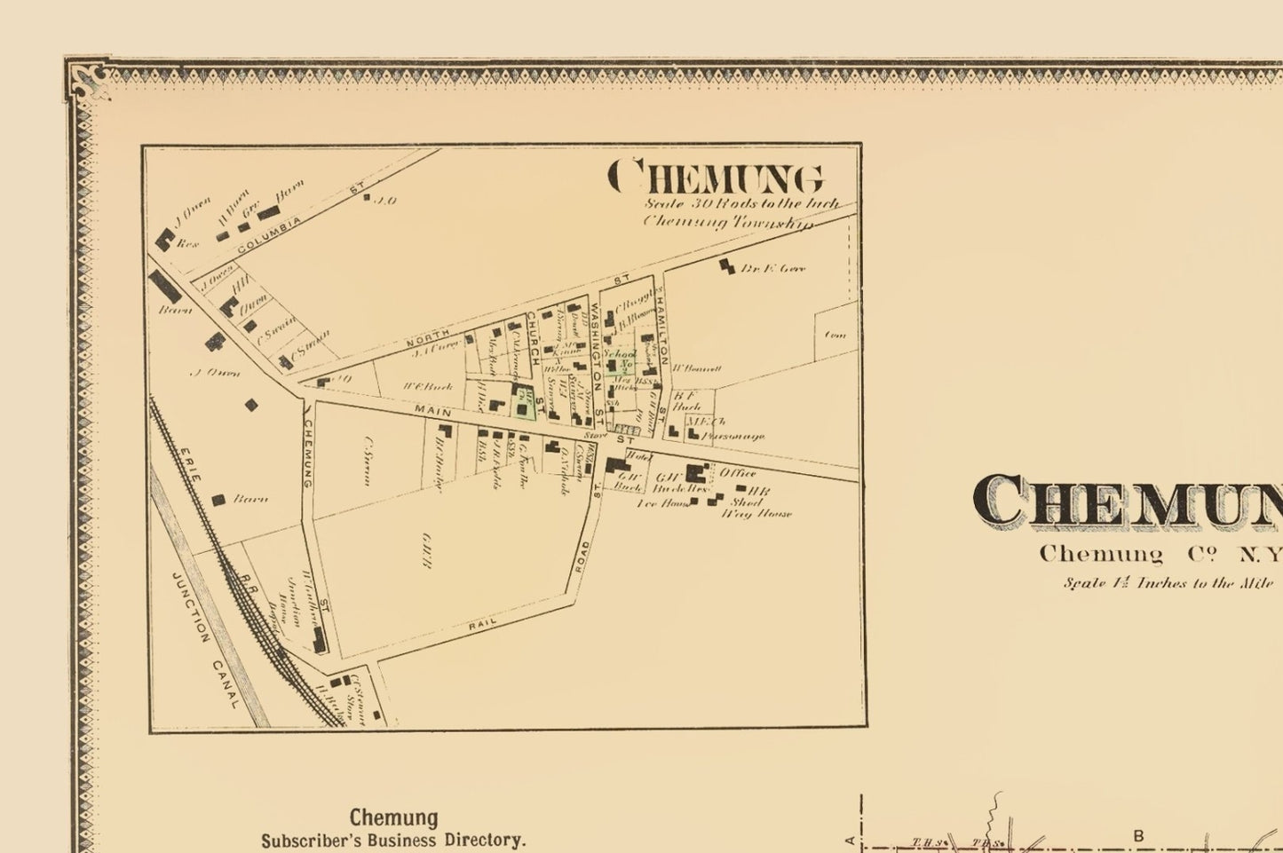 Historic County Map - Chemung County New York - Beers 1869 - 23 x 34.59 - Vintage Wall Art