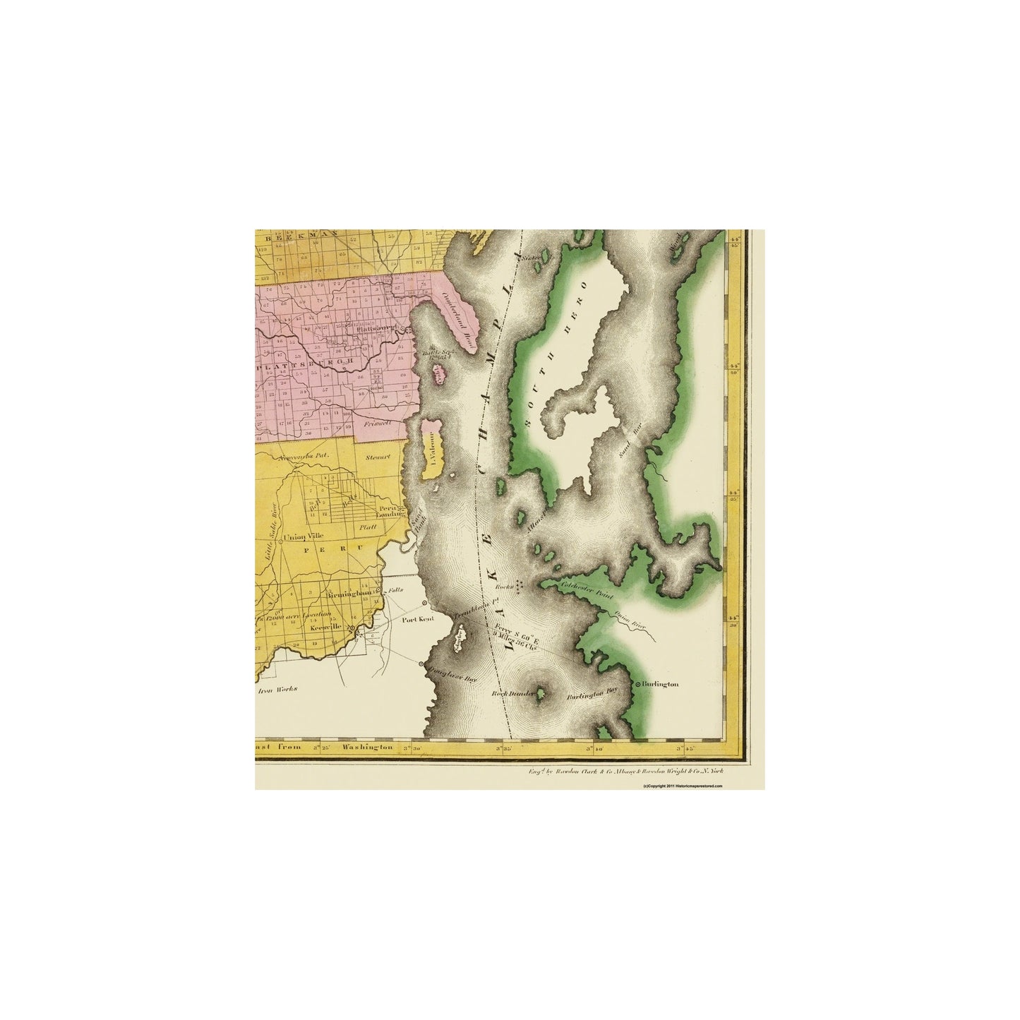 Historic County Map - Clinton County New York - Burr 1829 - 23 x 25.31 - Vintage Wall Art