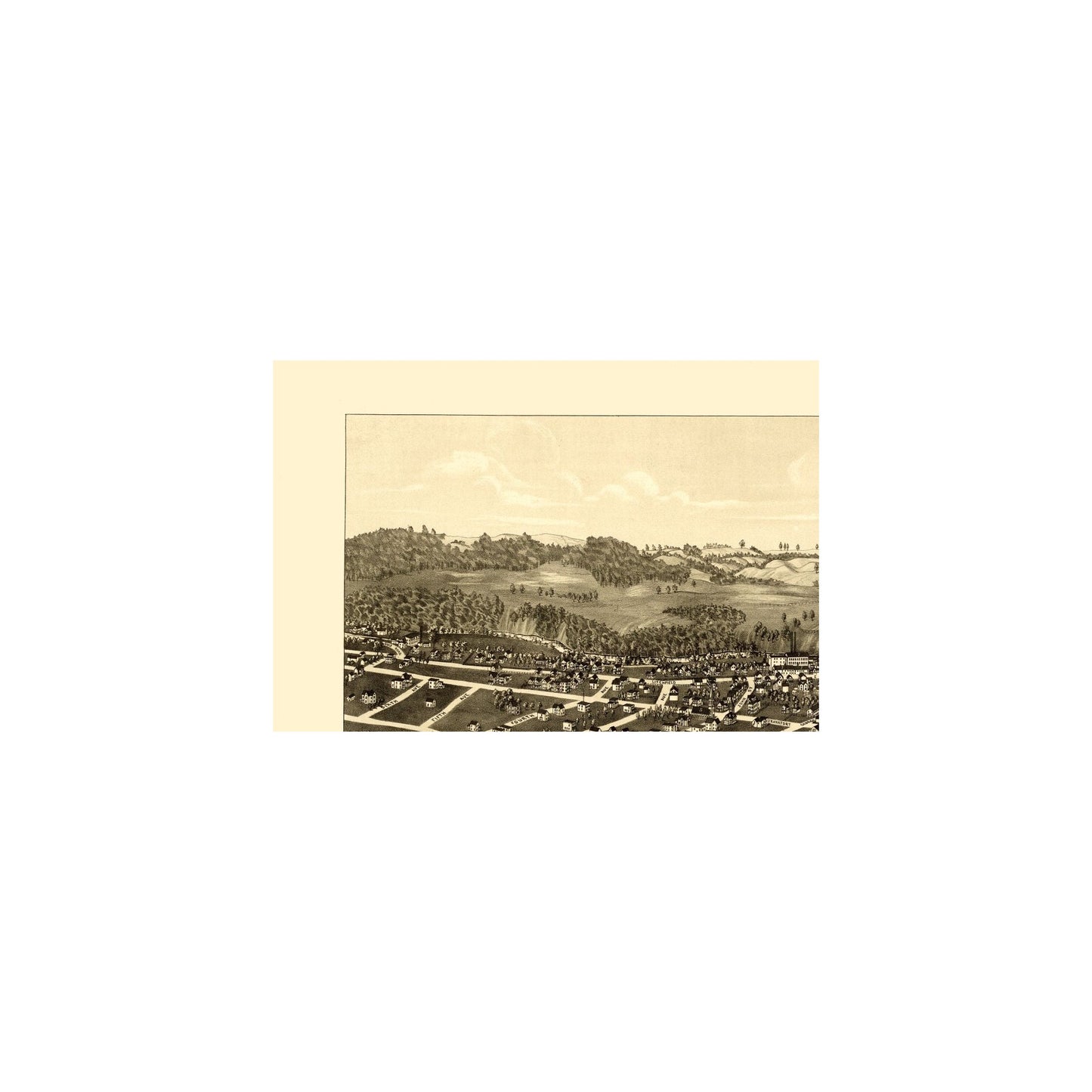 Historic Panoramic View - Frankfort New York - Burleigh 1887 - 33.81 x 23 - Vintage Wall Art
