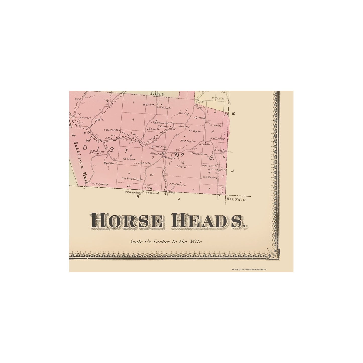 Historic City Map - Horse Heads New York - Beers 1869 - 23 x 28.40 - Vintage Wall Art
