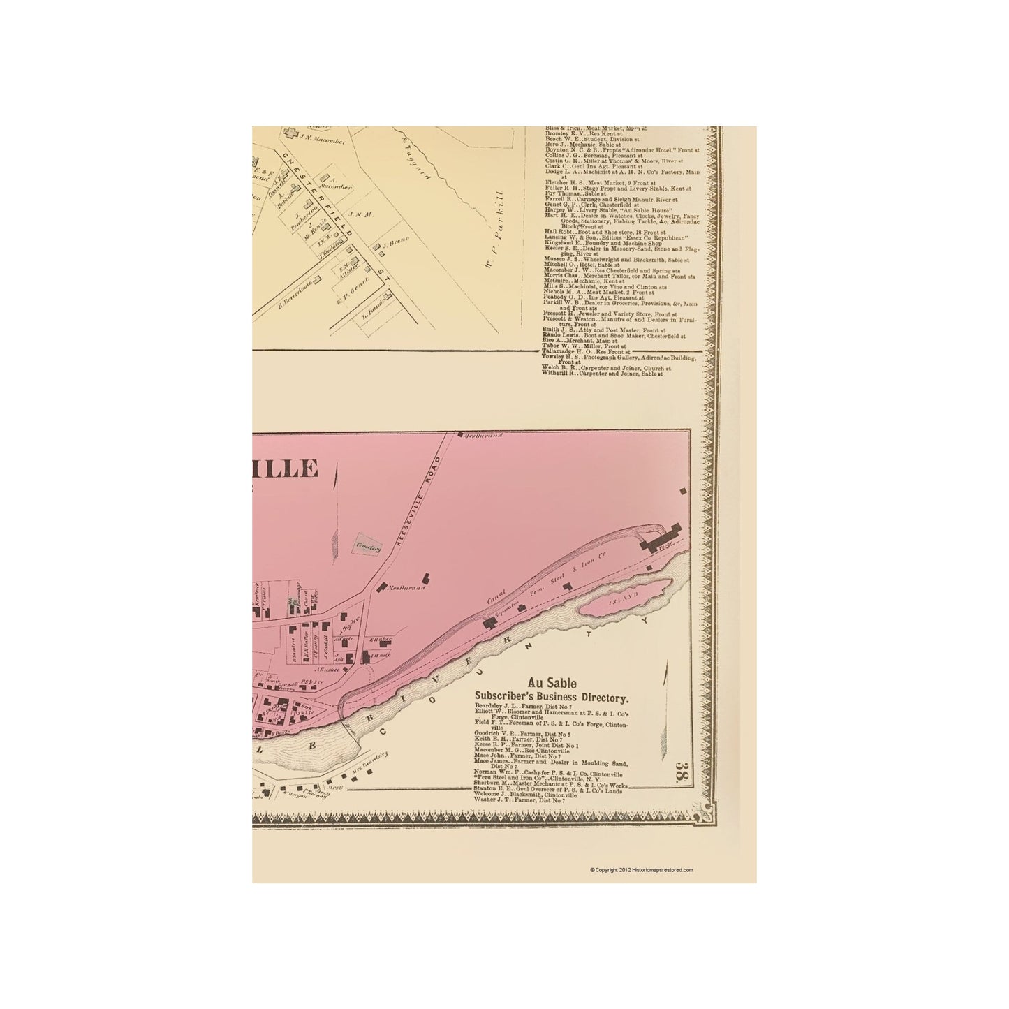 Historic City Map - Keeseville Clintonville New York - Beers 1869 - 23 x 34.54 - Vintage Wall Art