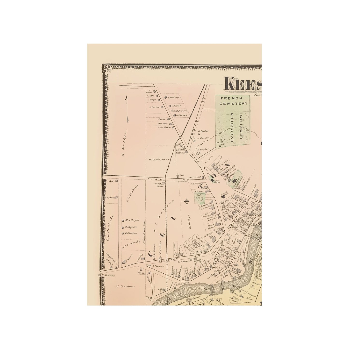 Historic City Map - Keeseville Clintonville New York - Beers 1869 - 23 x 34.54 - Vintage Wall Art