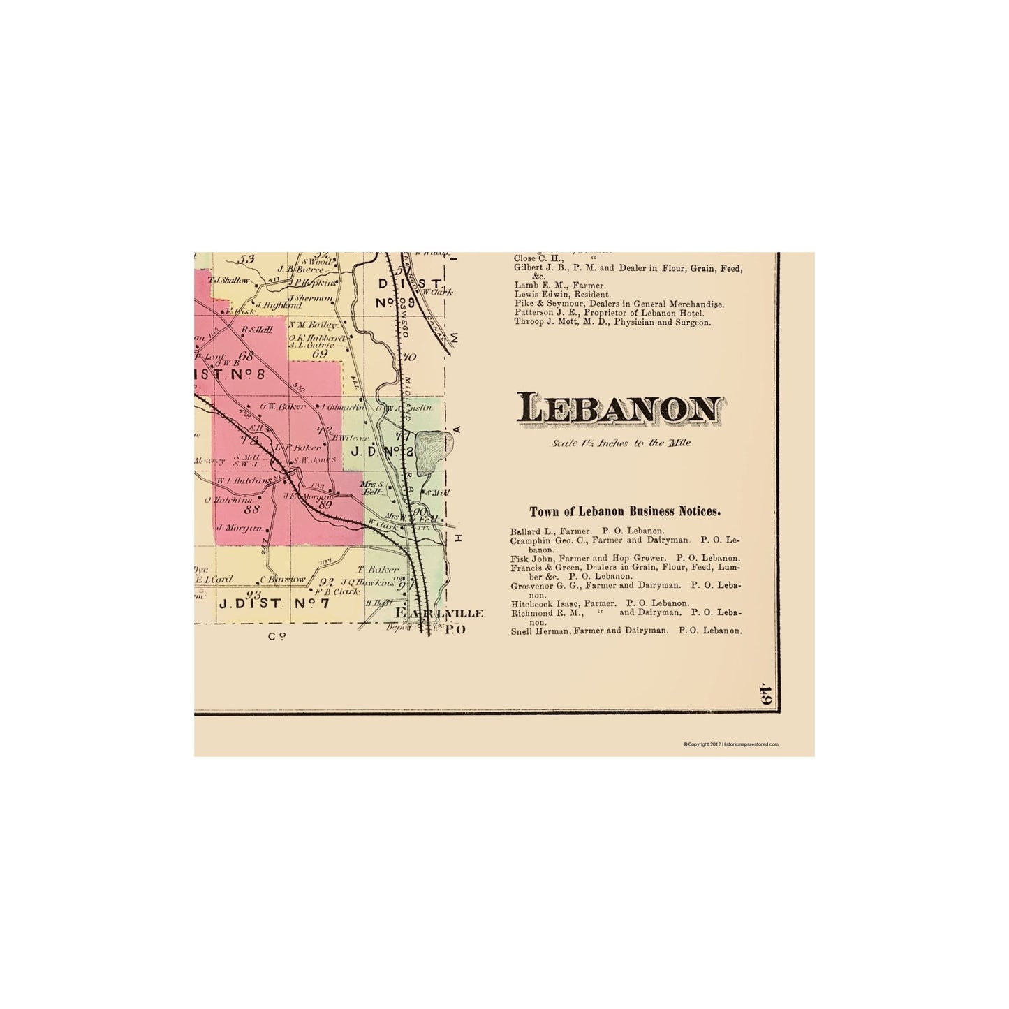 Historic City Map - Lebanon New York - Whitman 1875 - 23 x 28.30 - Vintage Wall Art