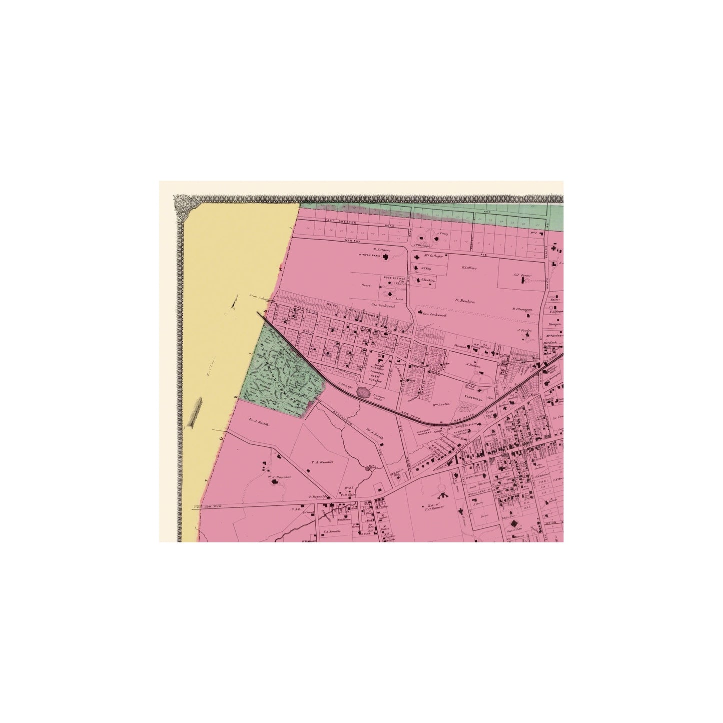 Historic City Map - New Rochelle New York - Beers 1868 - 25.75 x 23 - Vintage Wall Art