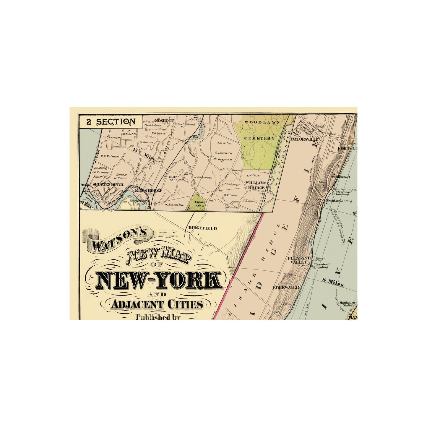 Historic City Map - New York Adjacent Cities New York - Watson 1891 - 31 x 23 - Vintage Wall Art