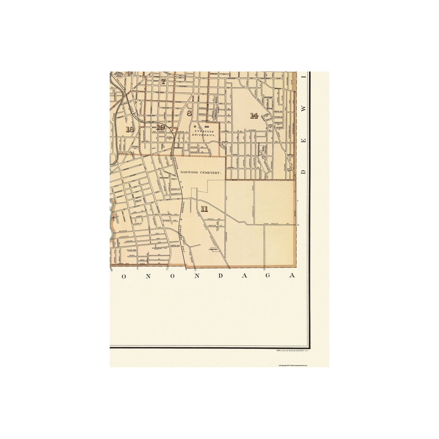 Historic City Map - Syracuse New York - Bien 1895 - 23 x 31 - Vintage Wall Art