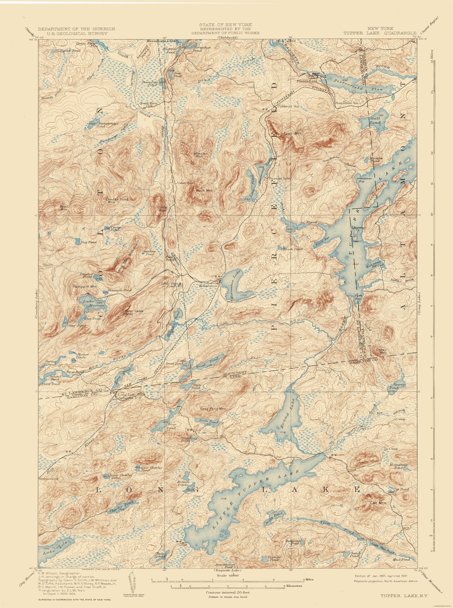 Topographical Map Tupper Lake New York Quad Usgs 1907 23 X 3082 Maps Of The Past 5466