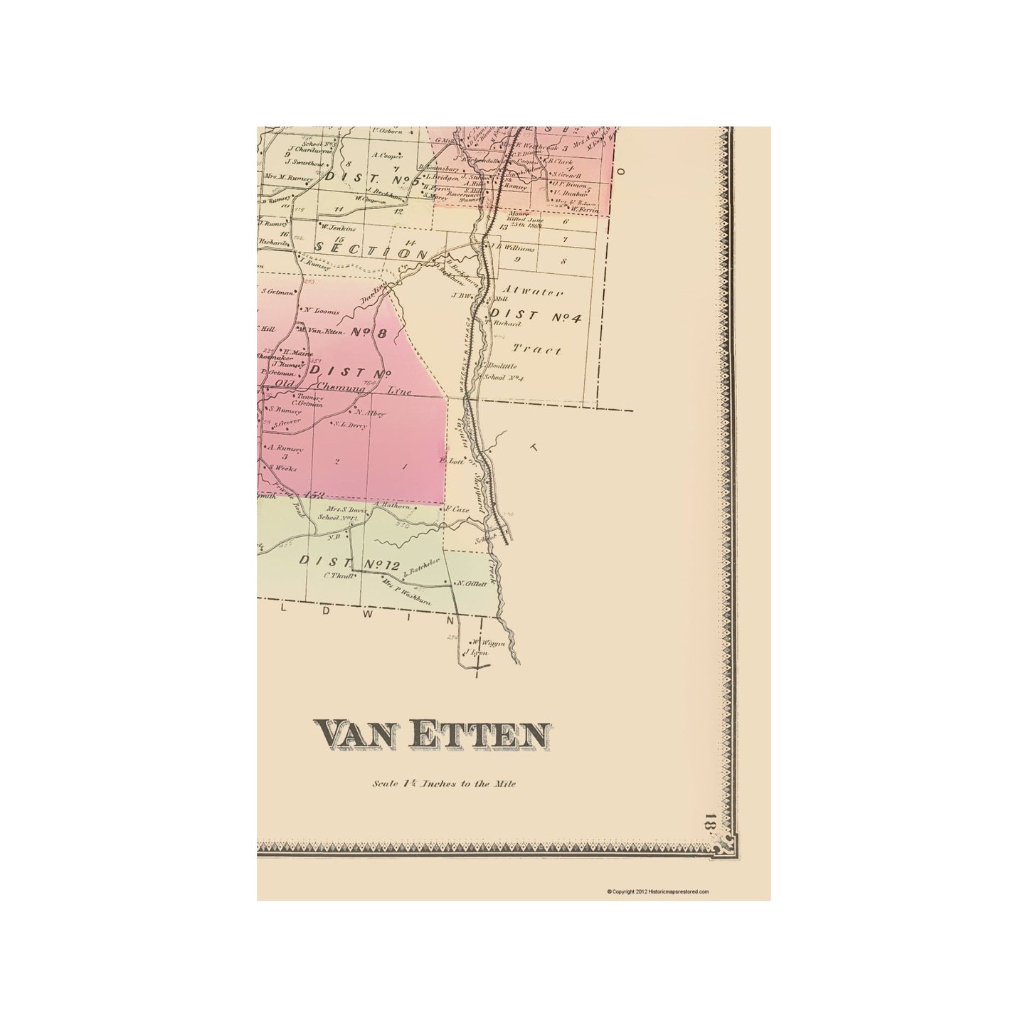 Historic City Map - Van Etten New York - Beers 1869 - 23 x 34.67 - Vintage Wall Art