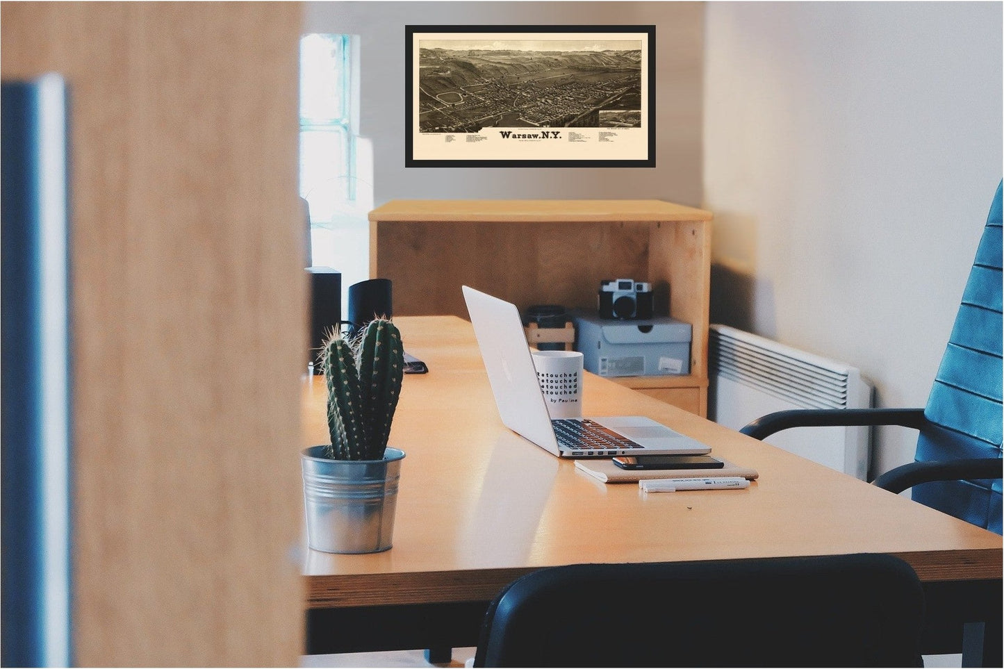 Historic Panoramic View - Warsaw New York - Burleigh 1885 - 42.42 x 23 - Vintage Wall Art