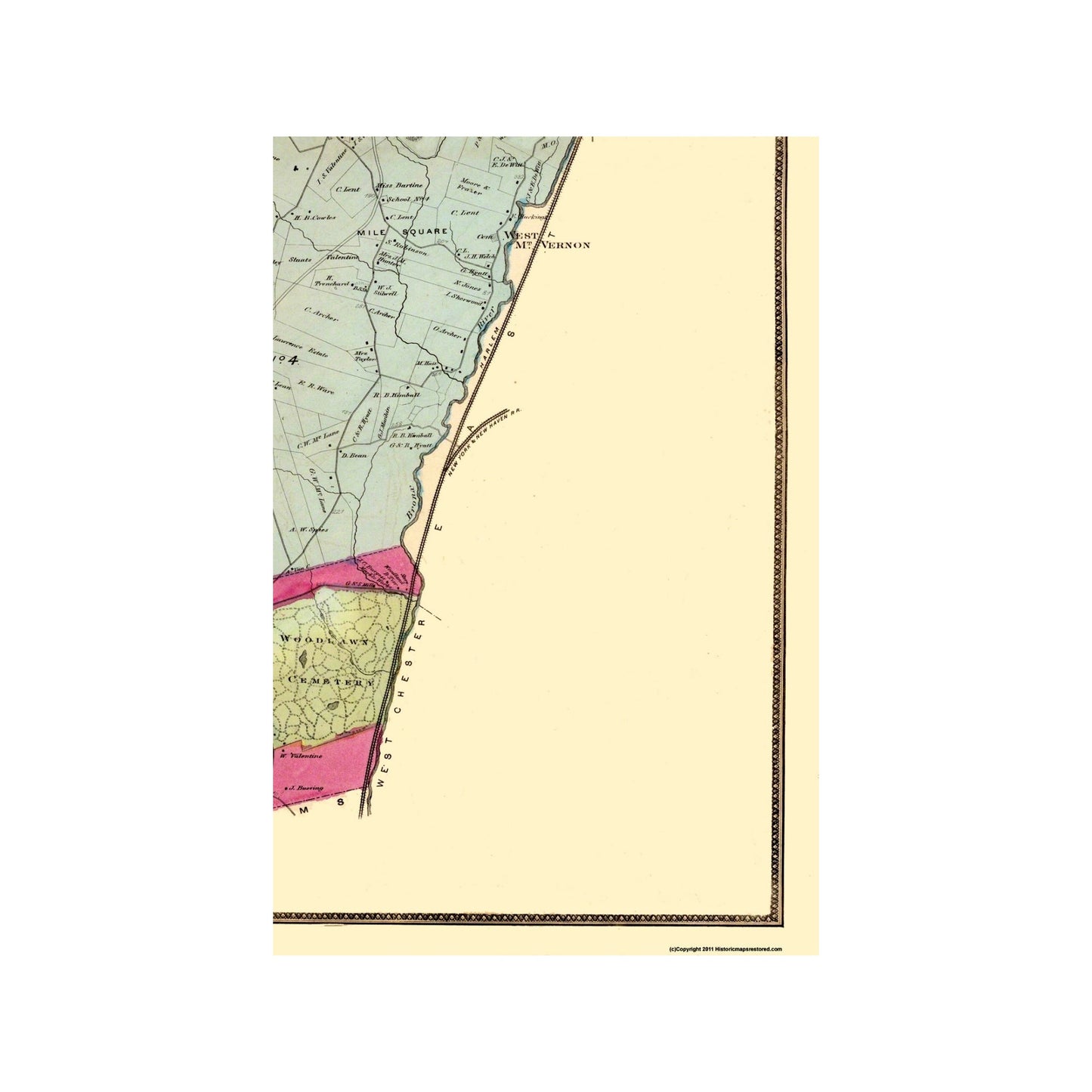 Historic City Map - Yonkers New York - Beers 1868 - 23 x 34.5 - Vintage Wall Art