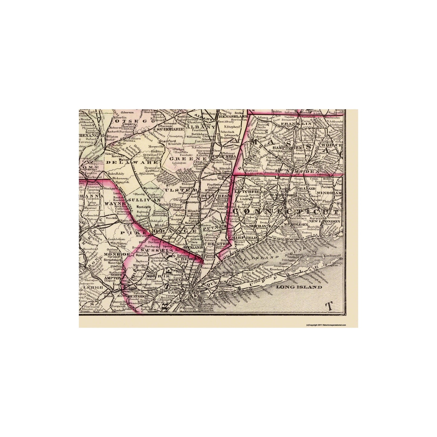 Historic State Map - New York - Cram 1875 - Vintage Wall Art