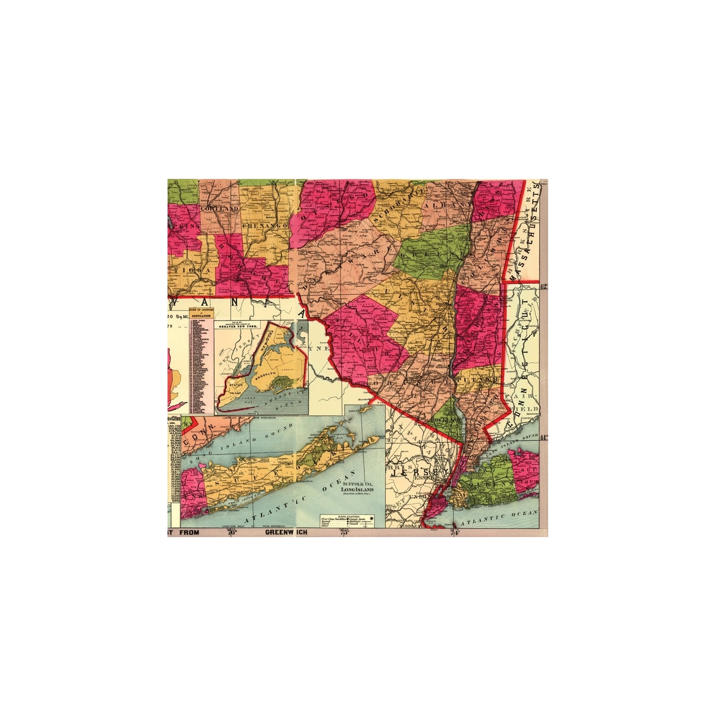 Railroad Map - New York Railroads Townships - Bridgman 1896 - 23 x 24.46 - Vintage Wall Art