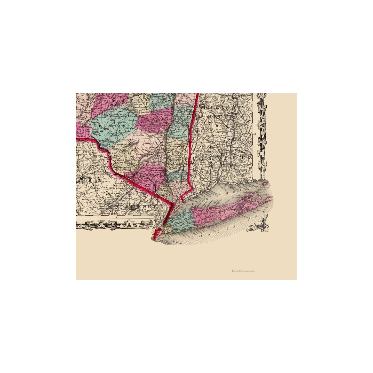Historic State Map - New York - Johnson 1860 - Vintage Wall Art