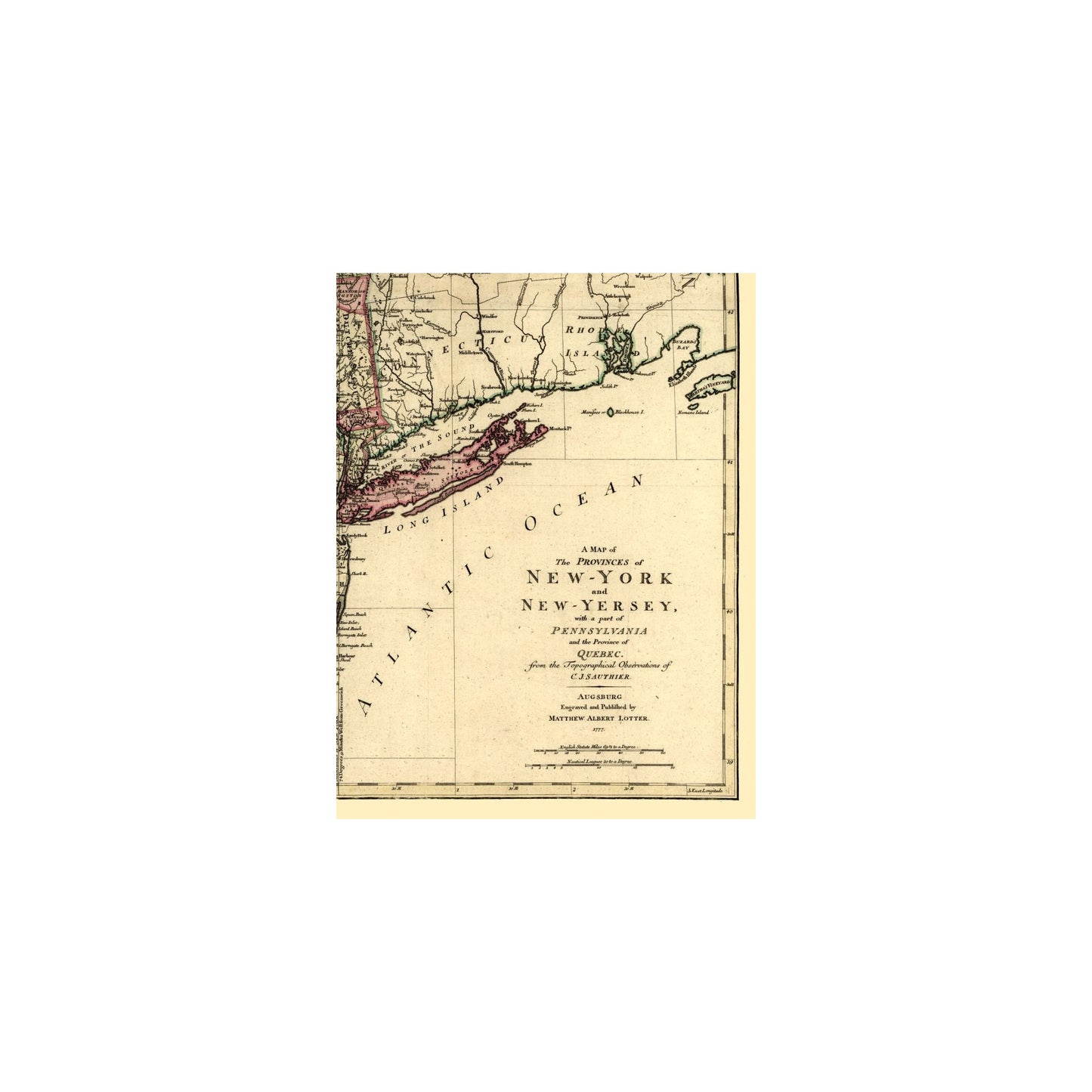 Historic State Map - New York - Lotter 1777 - Vintage Wall Art