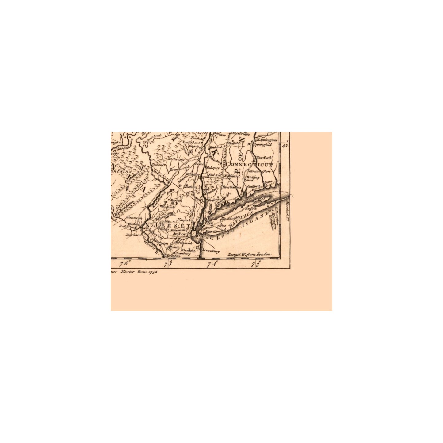 Historic State Map - New York - Kitchin 1756 - Vintage Wall Art