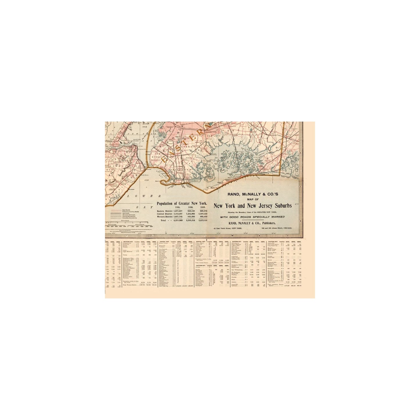 Historic State Map - New York - 1895 - Vintage Wall Art