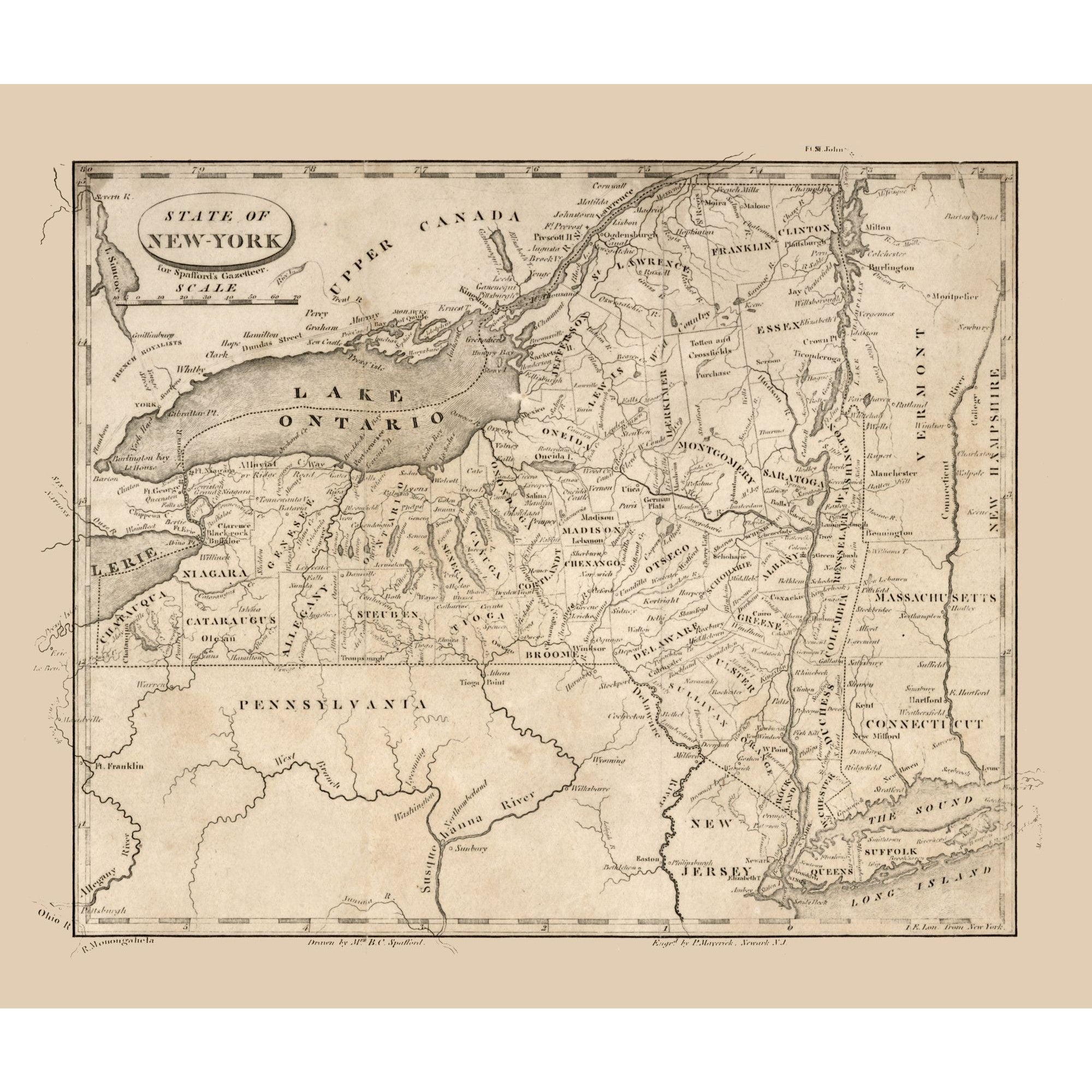 Historic State Map New York Spafford 1813 27.17 x 23 Vintage W