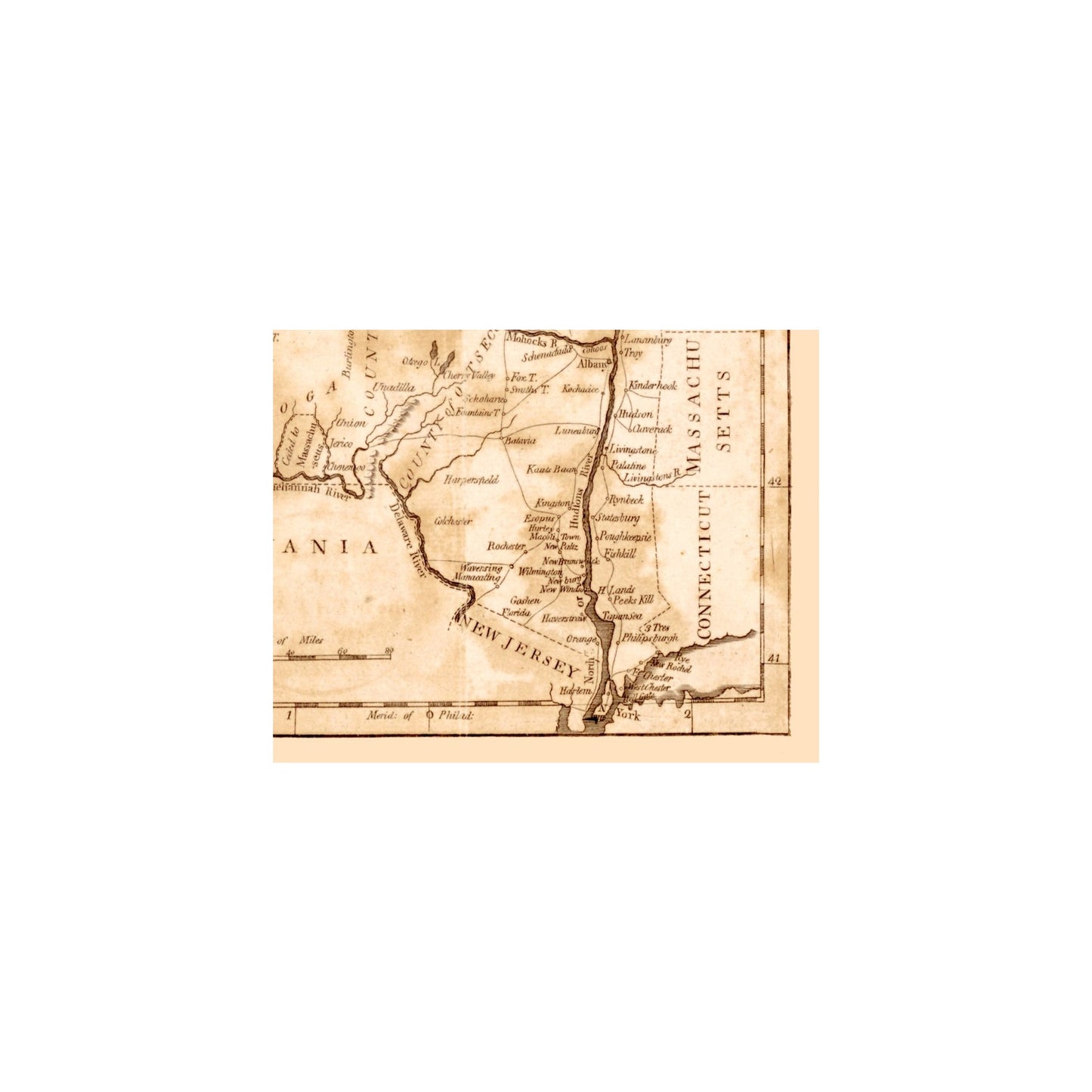 Historic State Map - New York - Denison 1796 - Vintage Wall Art