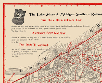 Railroad Map - Cleveland Ohio Railways - Stranahan Co 1894 - 23 x 28 - Vintage Wall Art