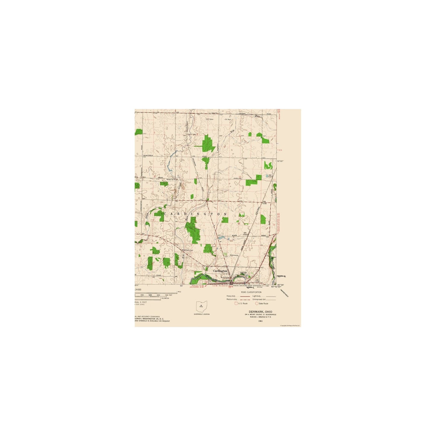Topographical Map - Denmark Ohio Quad - USGS 1961 - 23 x 30.14 - Vintage Wall Art